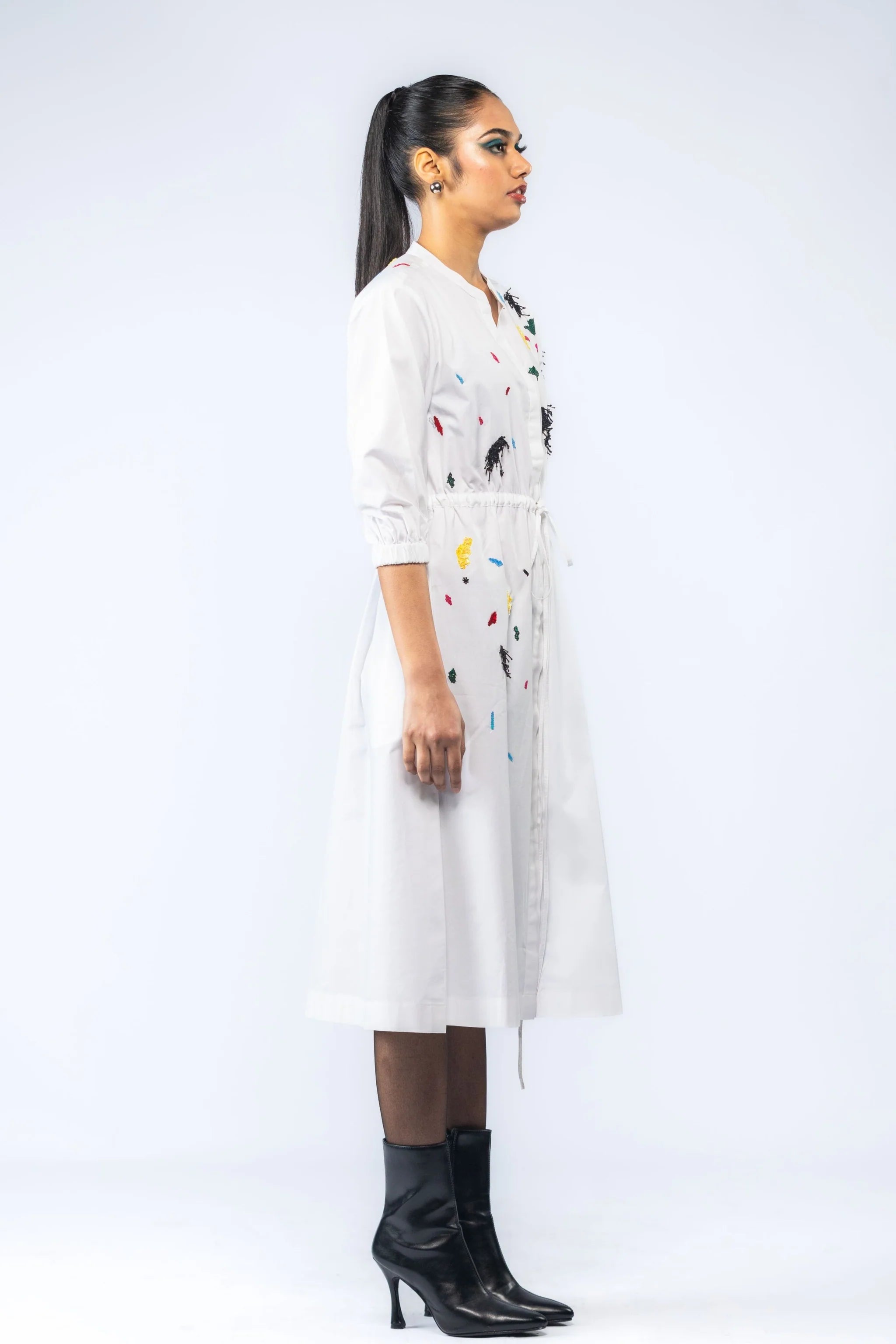 ELARA White Hand Embroidered Dress