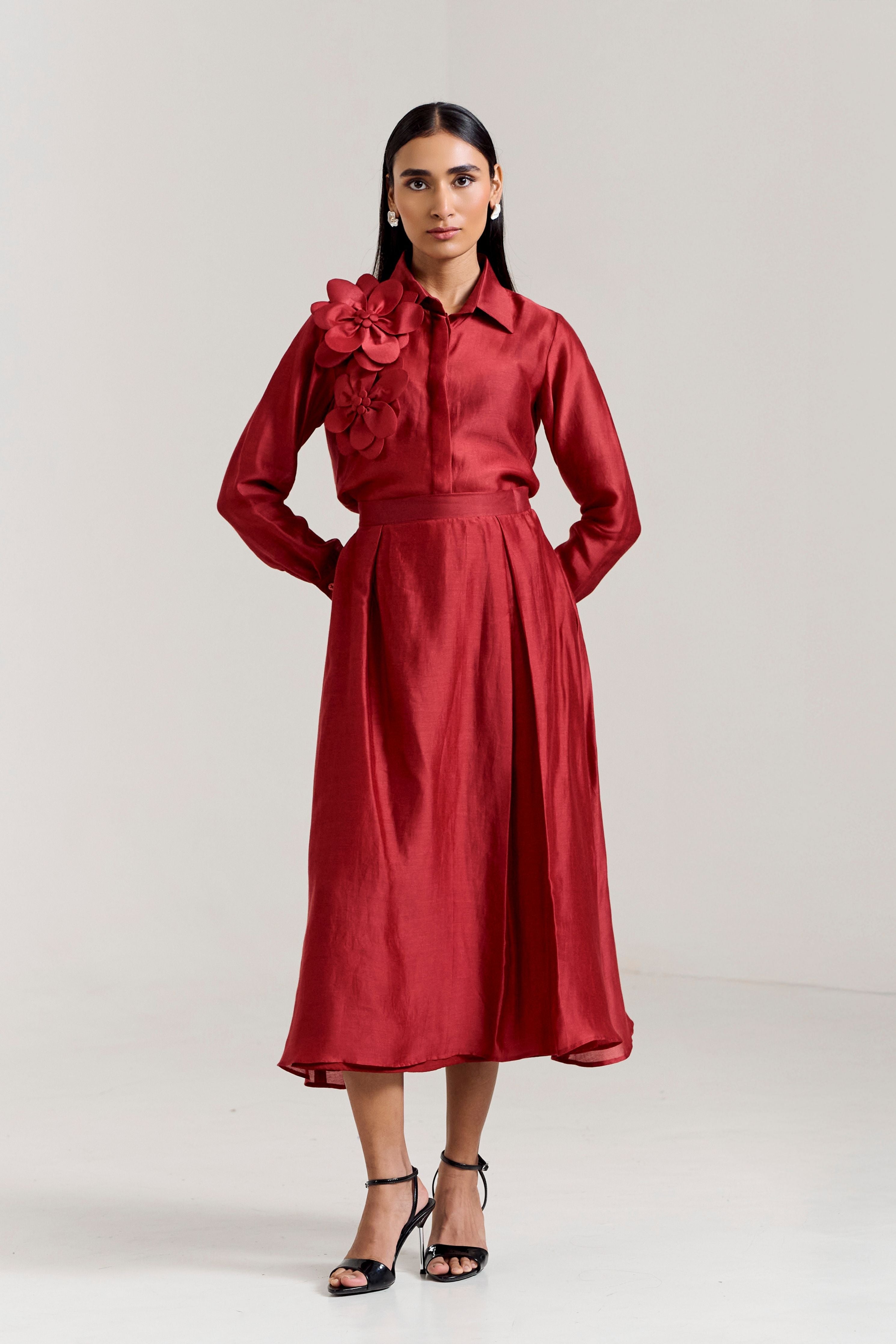 3D Red Flower Co-Ord Set