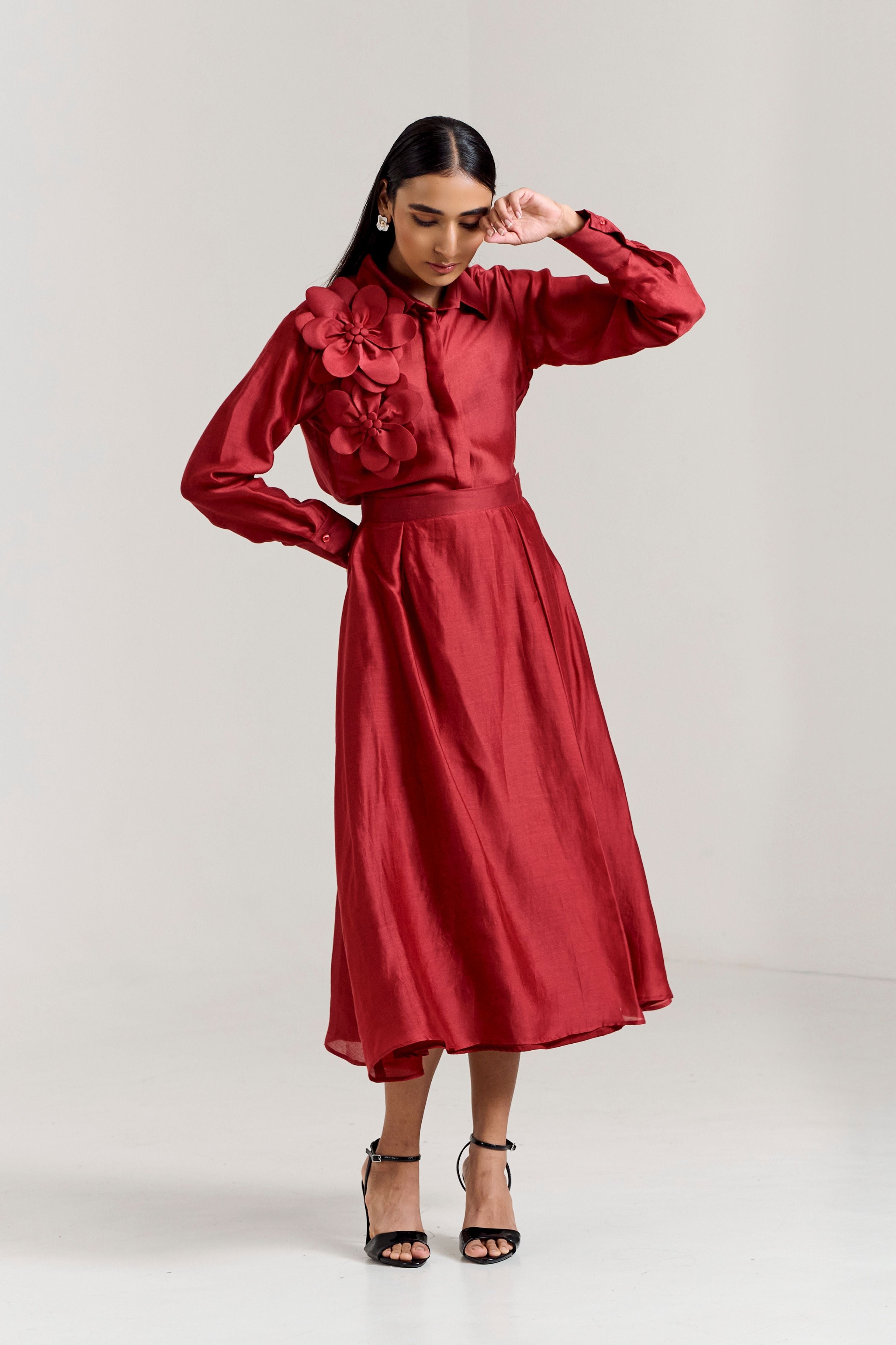 3D Red Flower Co-Ord Set