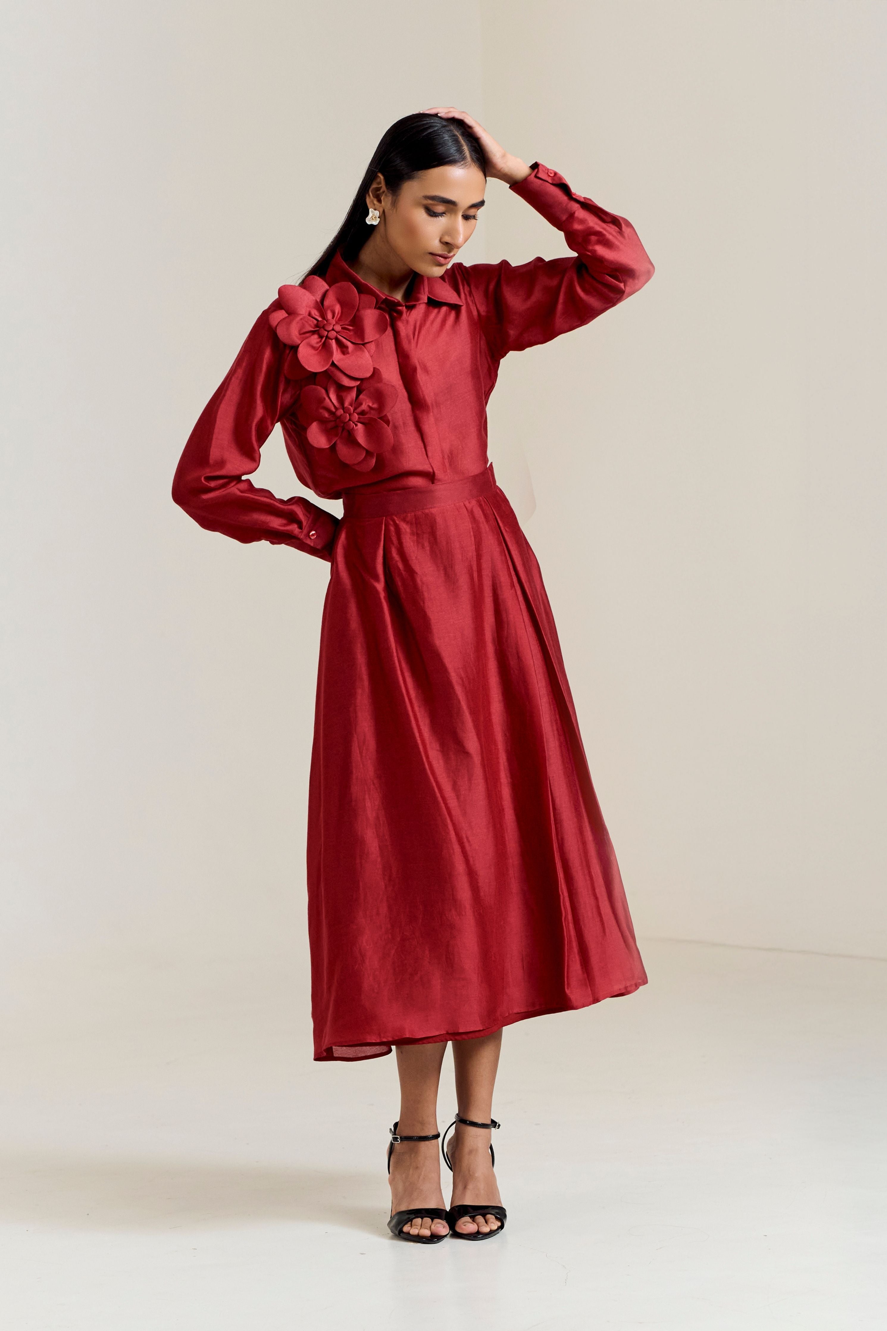 3D Red Flower Co-Ord Set