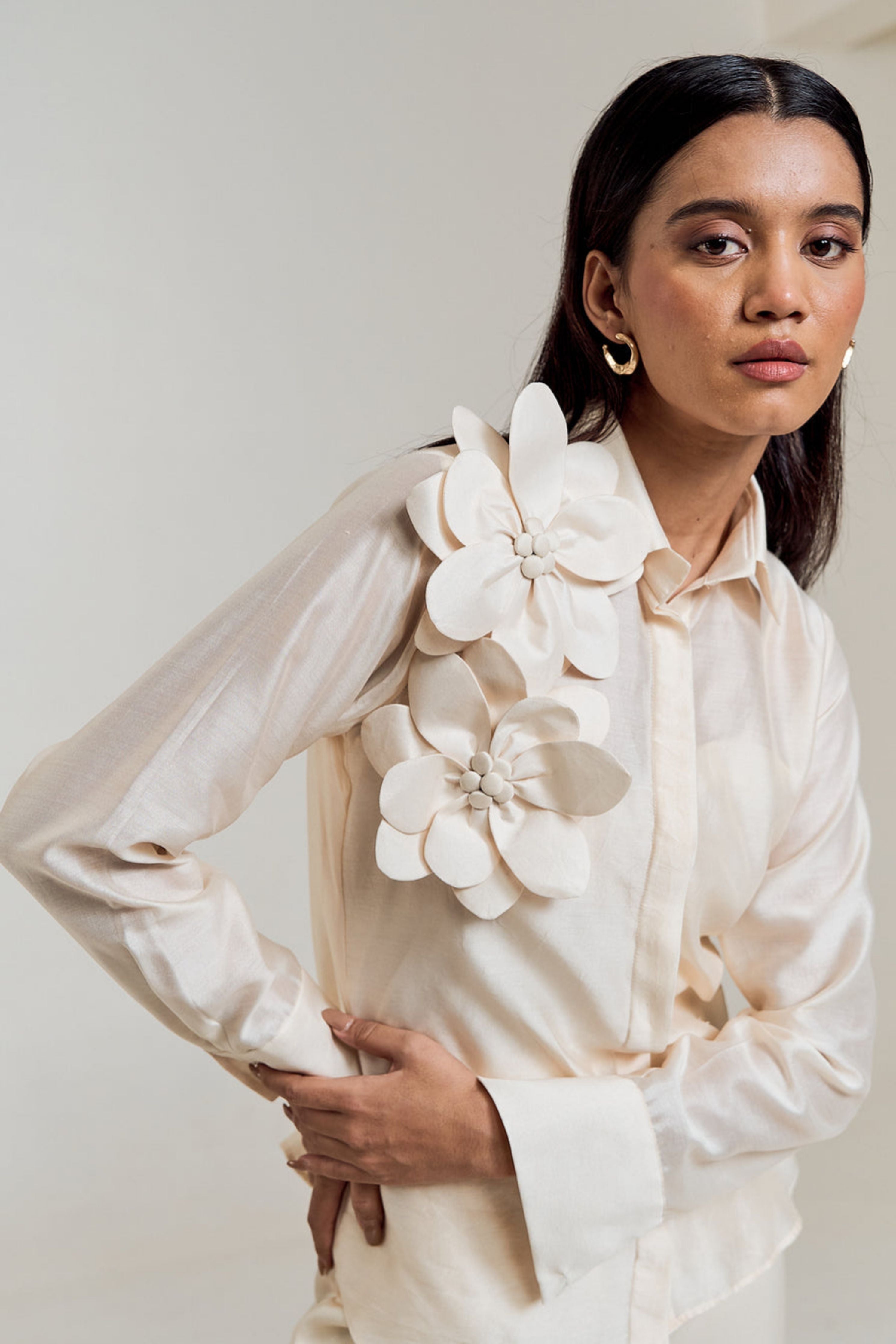 3D White Flower Co-Ord Set