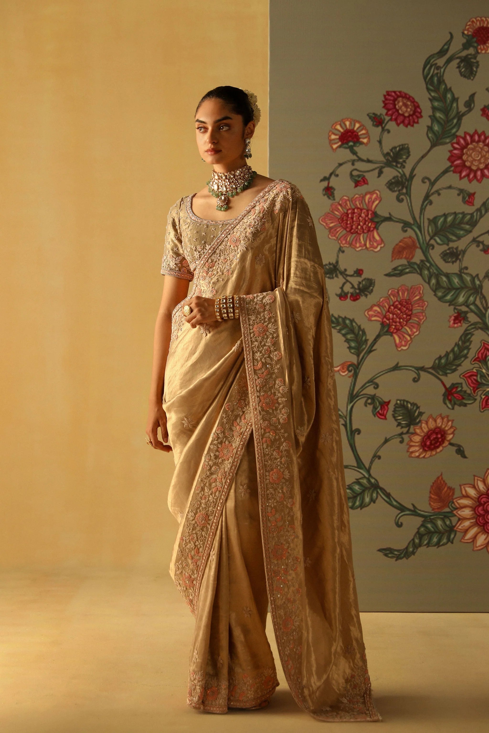 Zeenat Gold Tissue Saree Set