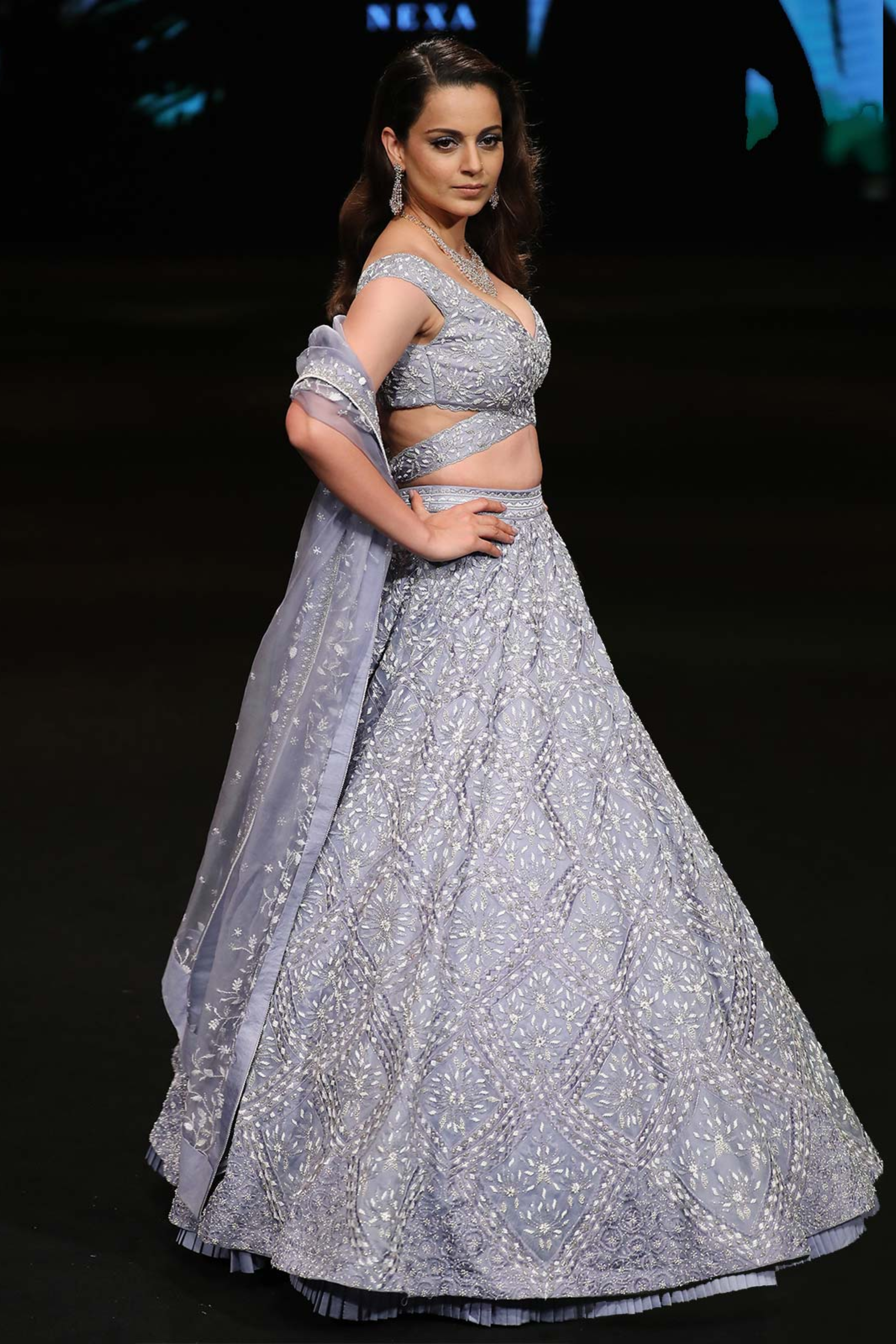 Kangana Ranaut In Lilac Blue Lehenga set