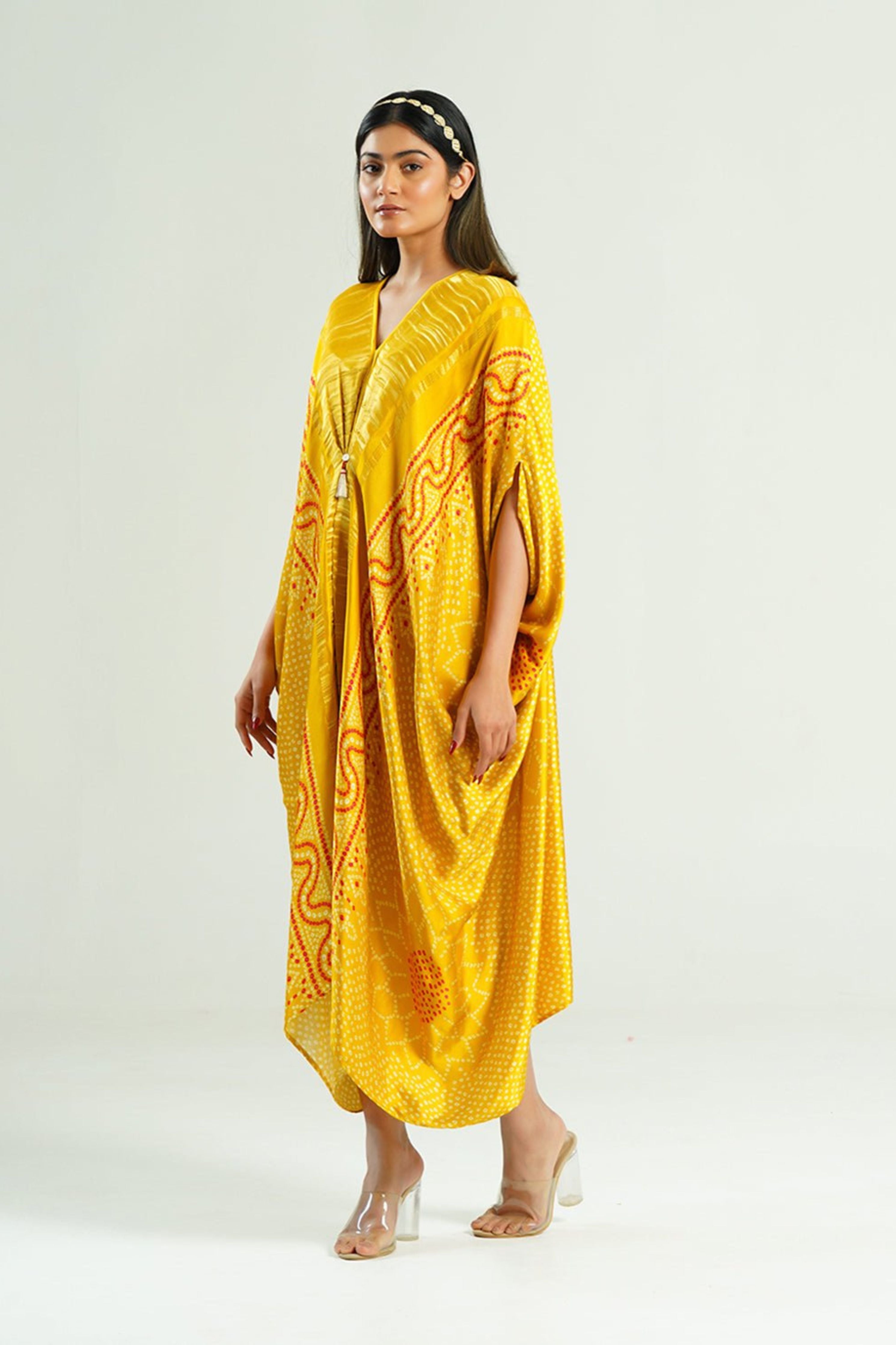 Kaftan Bandhej Yellow Gold