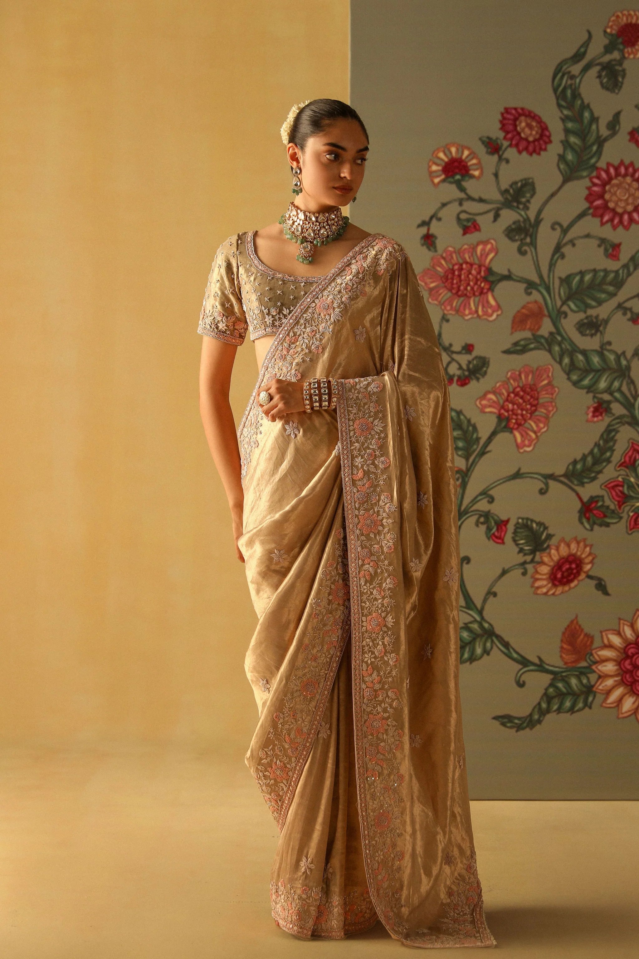 Zeenat Gold Tissue Saree Set