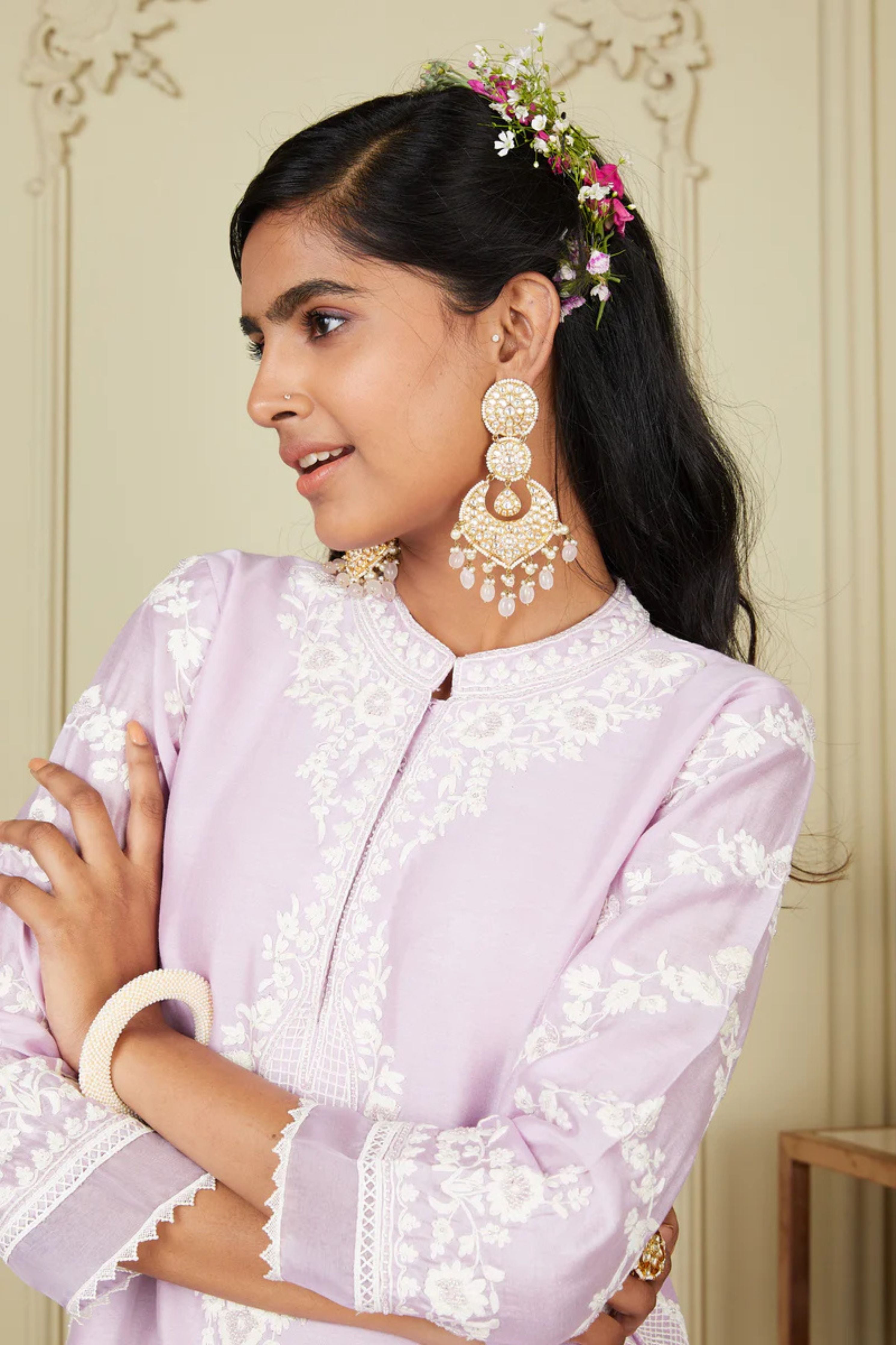 Banafsha Periwinkle Long Kurta With Palazzo