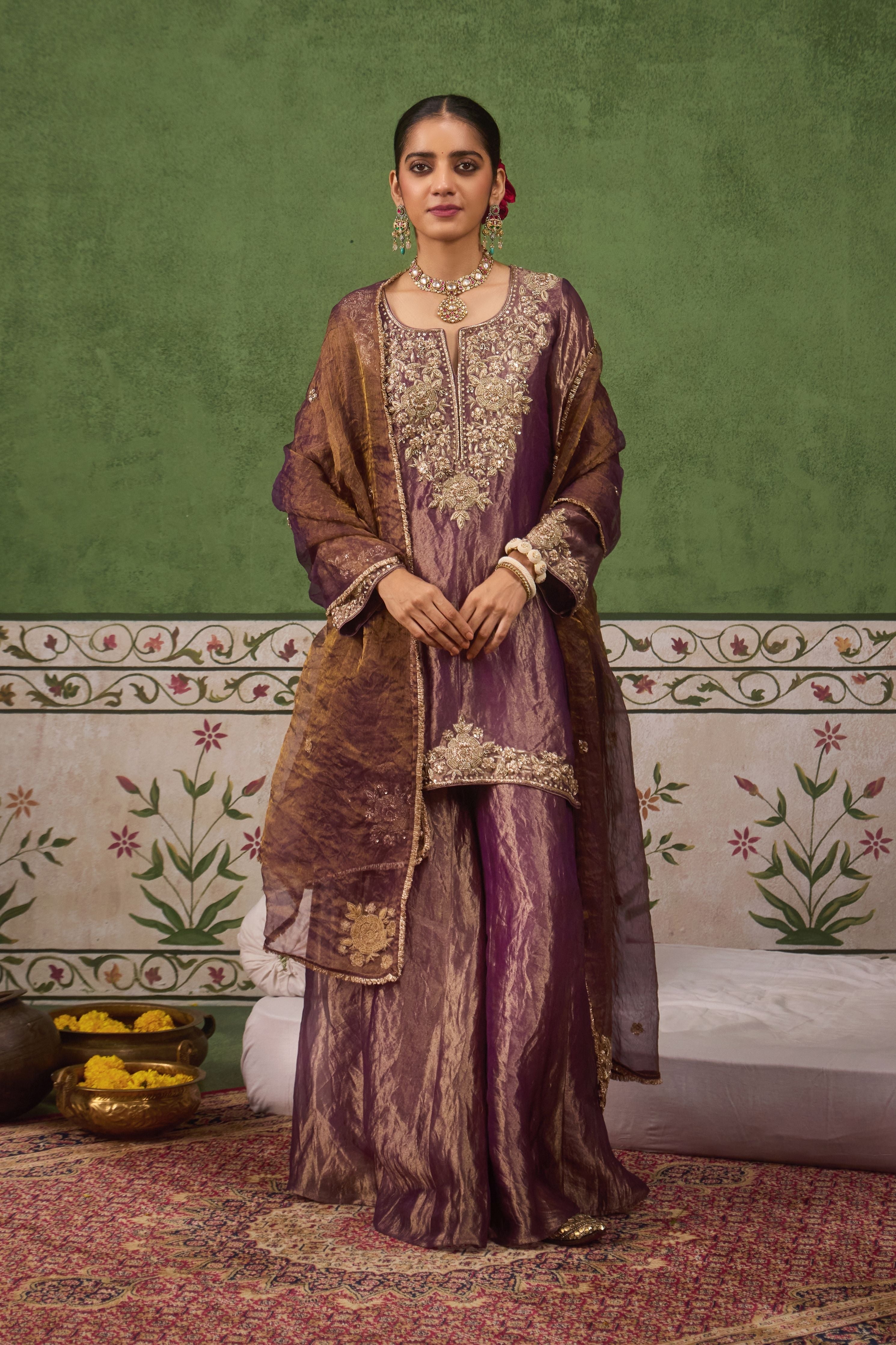 Inayat 2.0 Purple Tissue Sharara Set