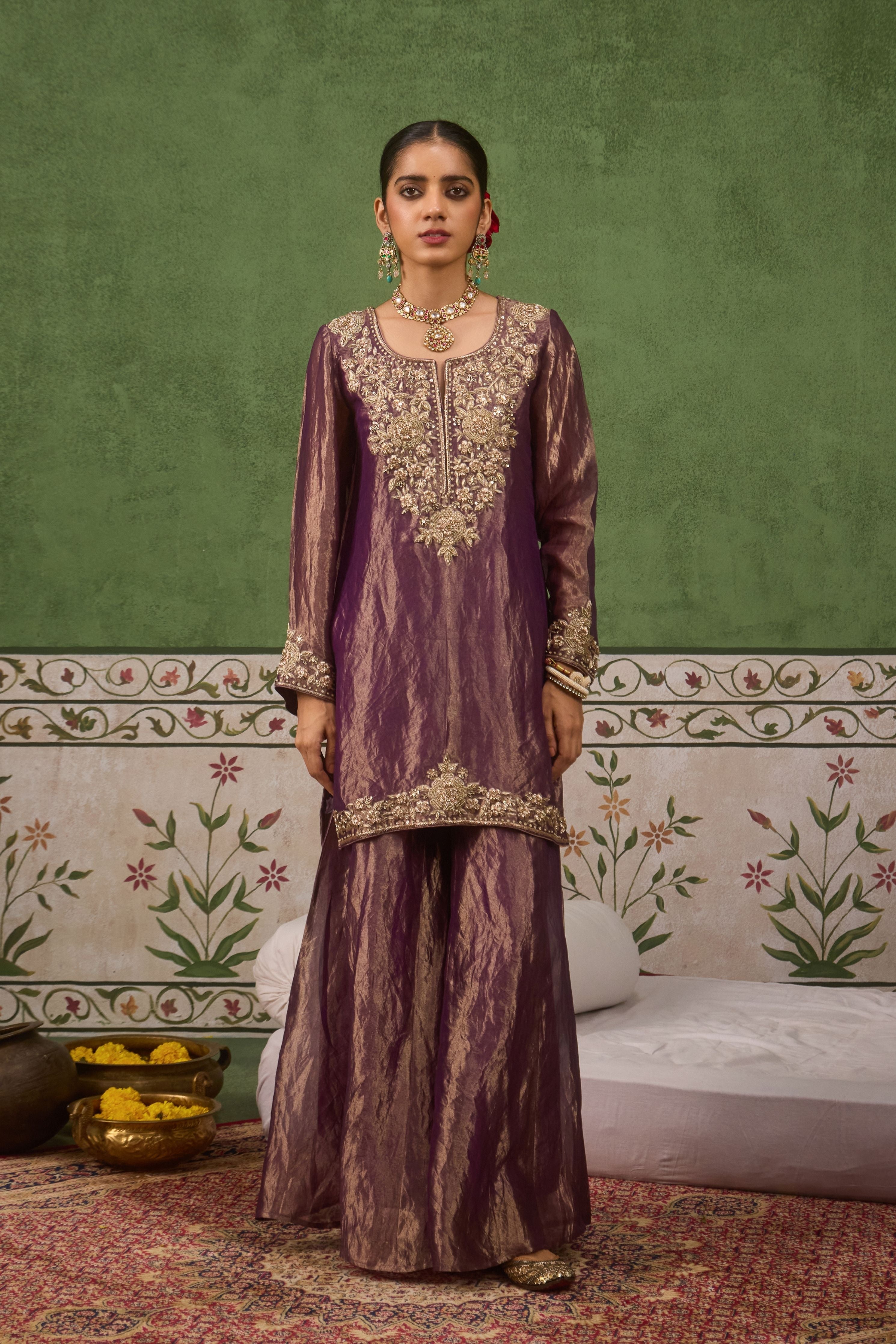 Inayat 2.0 Purple Tissue Sharara Set