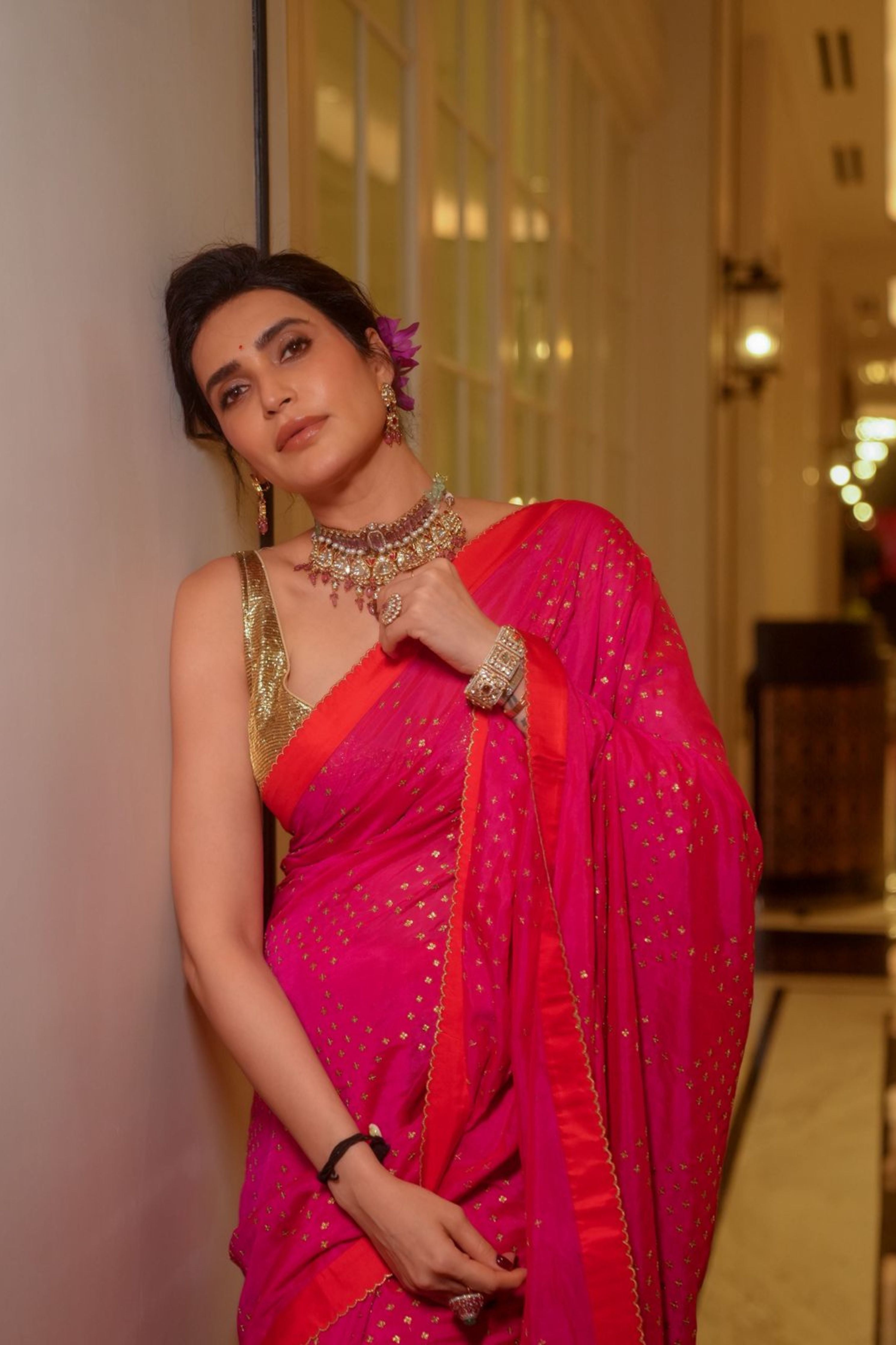 Karishma Tanna in Gulabi Taara Saree And Blouse