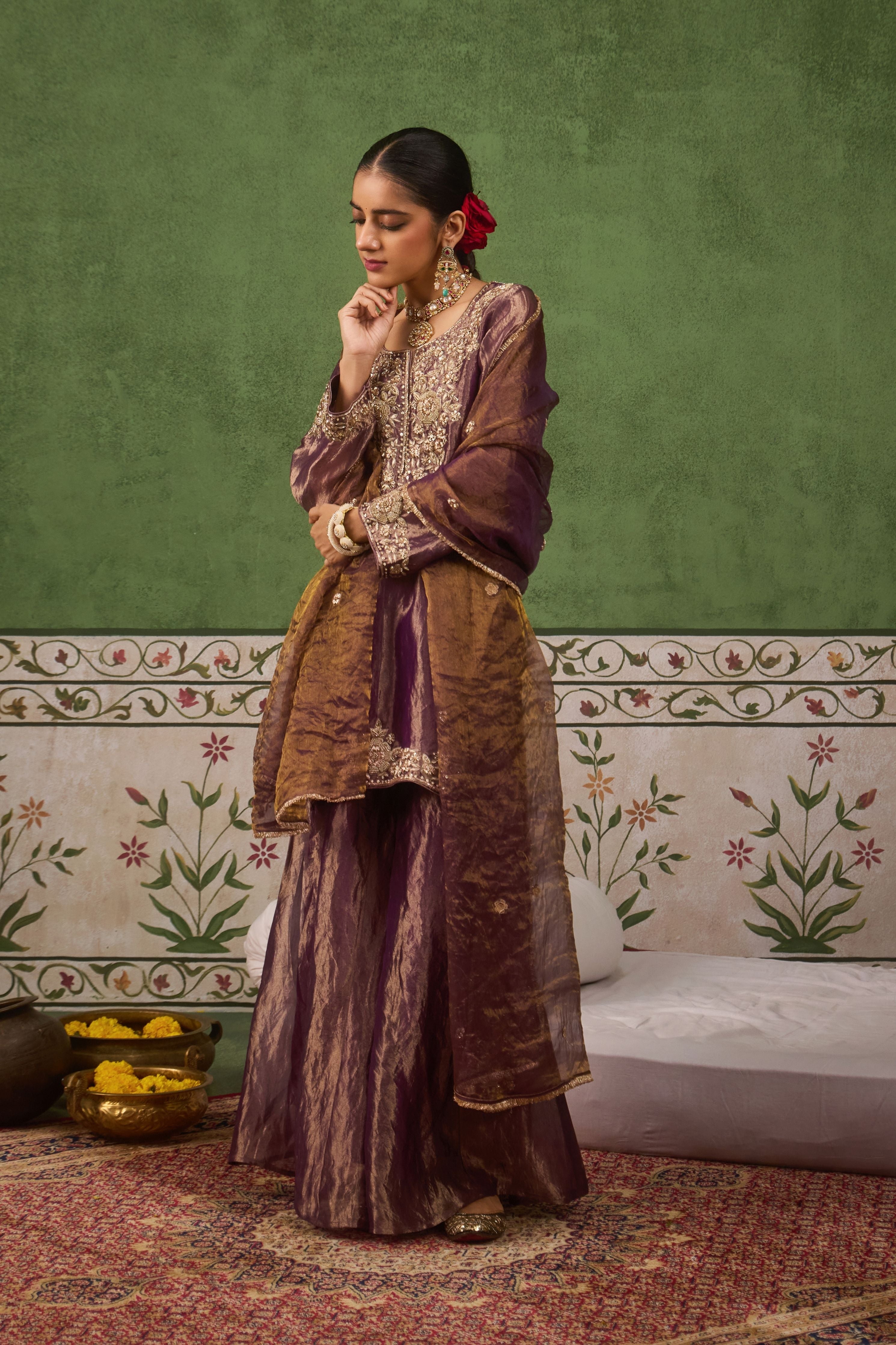 Inayat 2.0 Purple Tissue Sharara Set