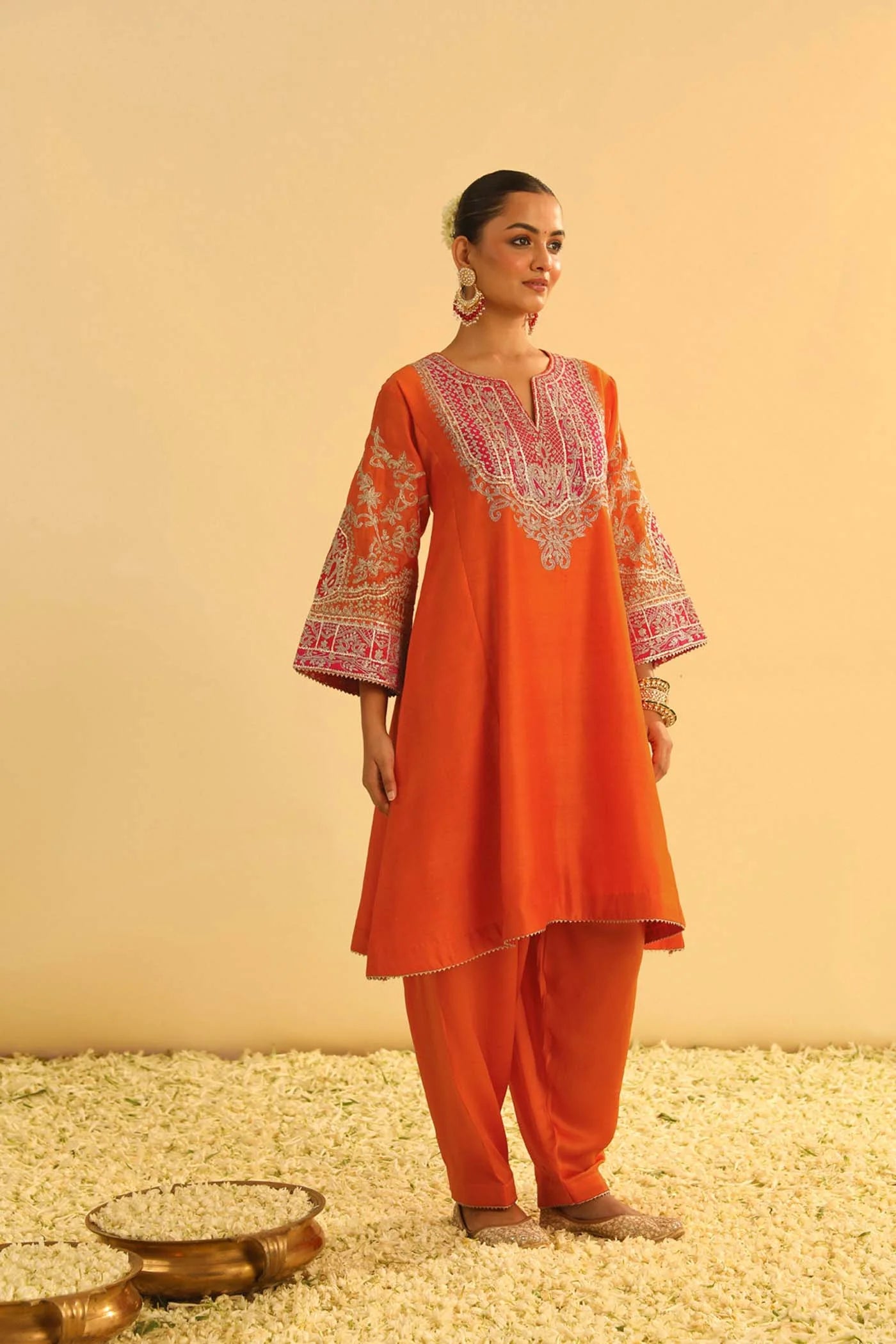 Mohsina - Orange Short Kalidaar Choga With Salwar