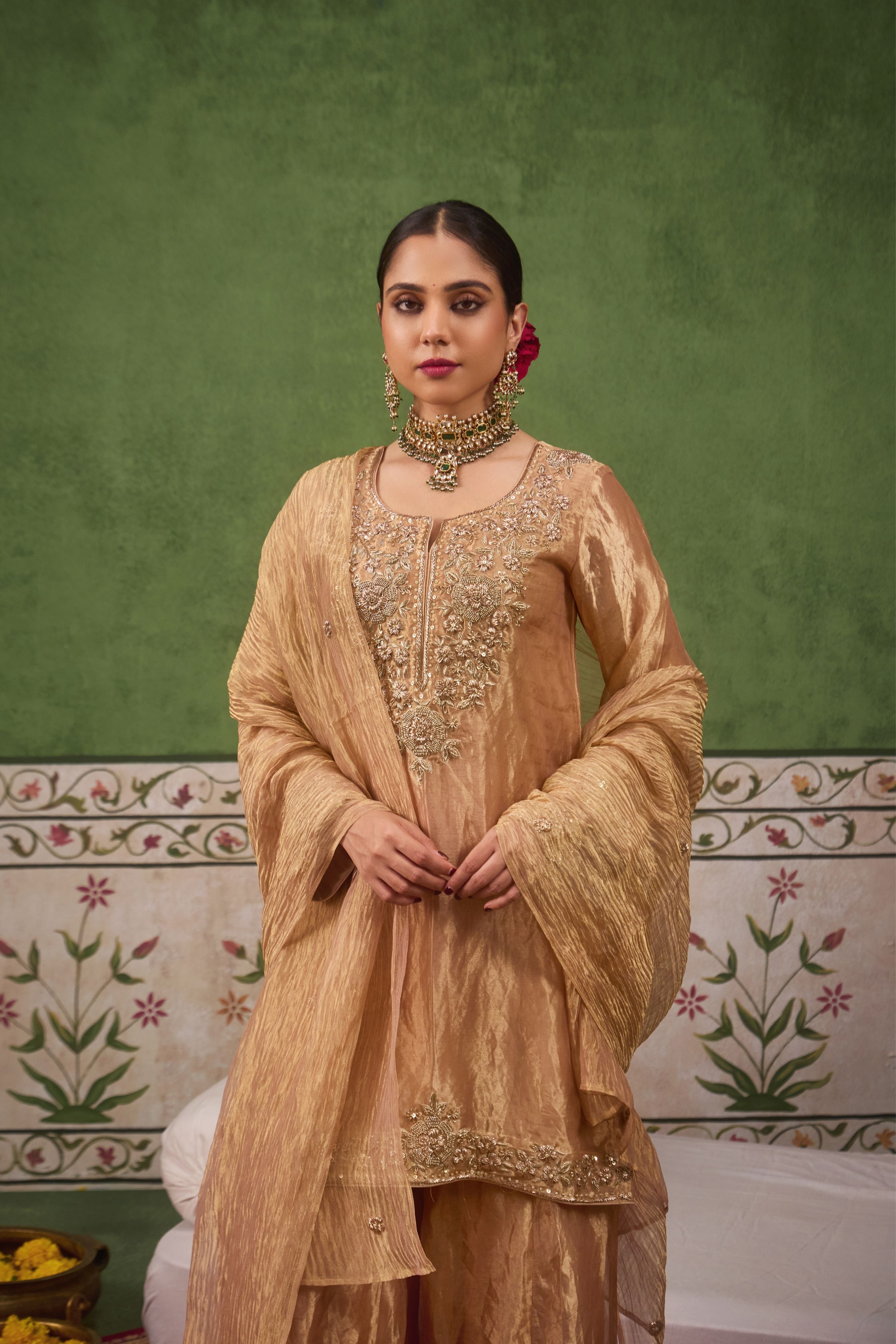 Inayat 2.0 Gold Tissue Sharara Set