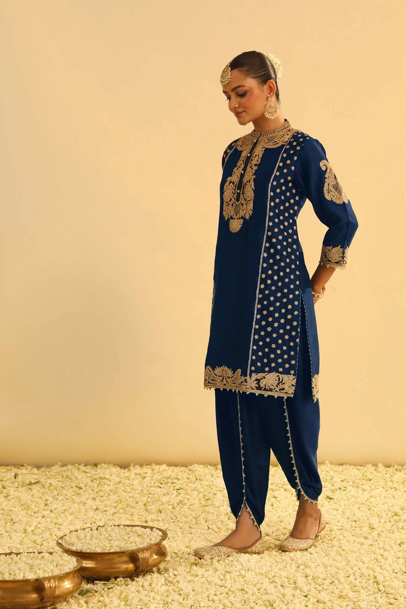 Aabish Deep Blue Kurta Dhoti Set