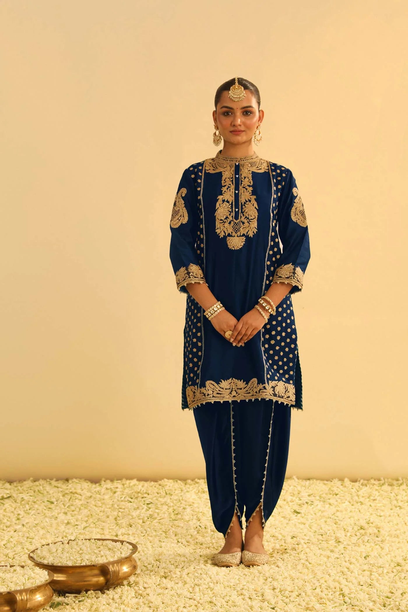 Aabish Deep Blue Kurta Dhoti Set