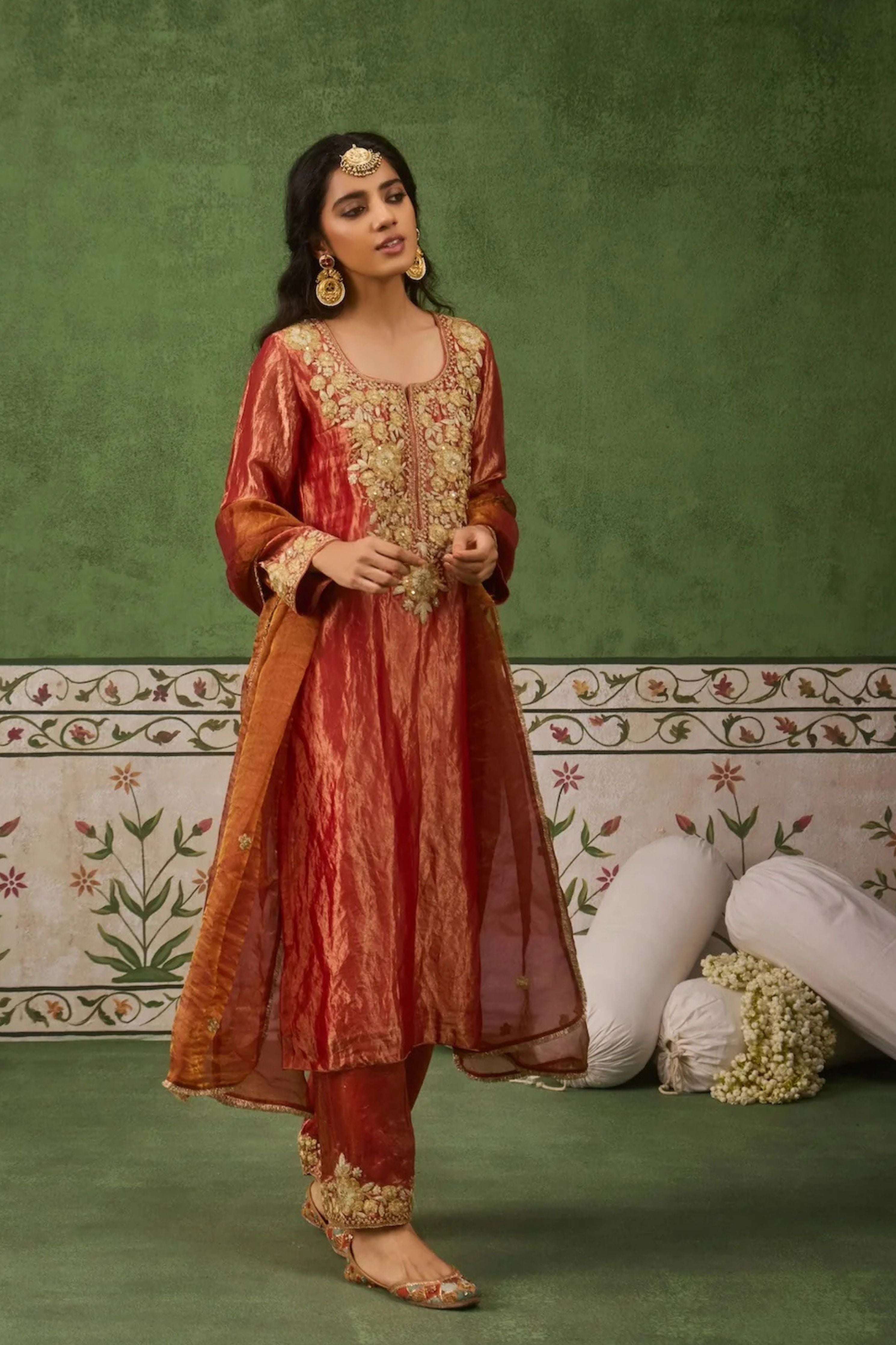 Reet Red Tissue Kurta Set