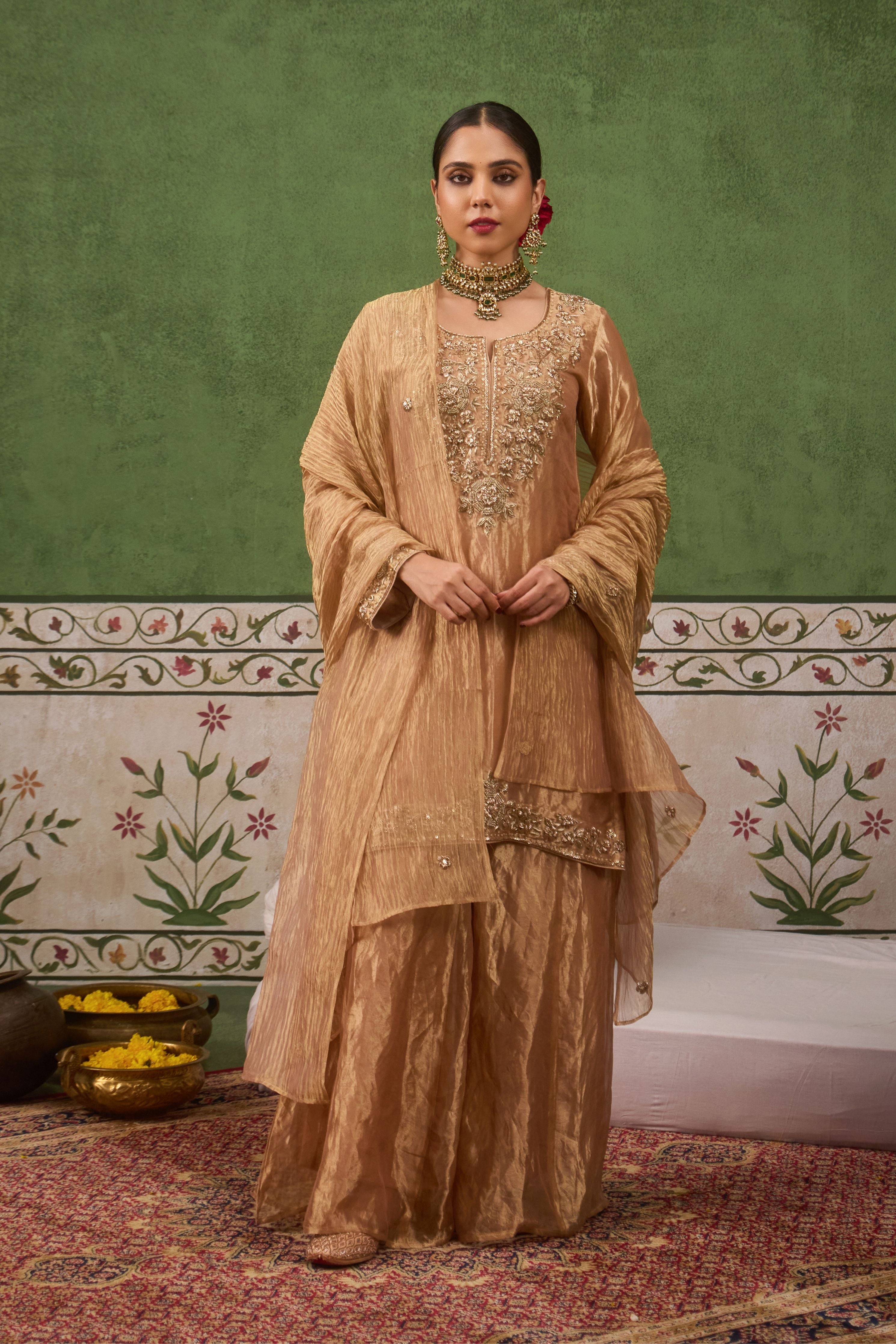 Inayat 2.0 Gold Tissue Sharara Set