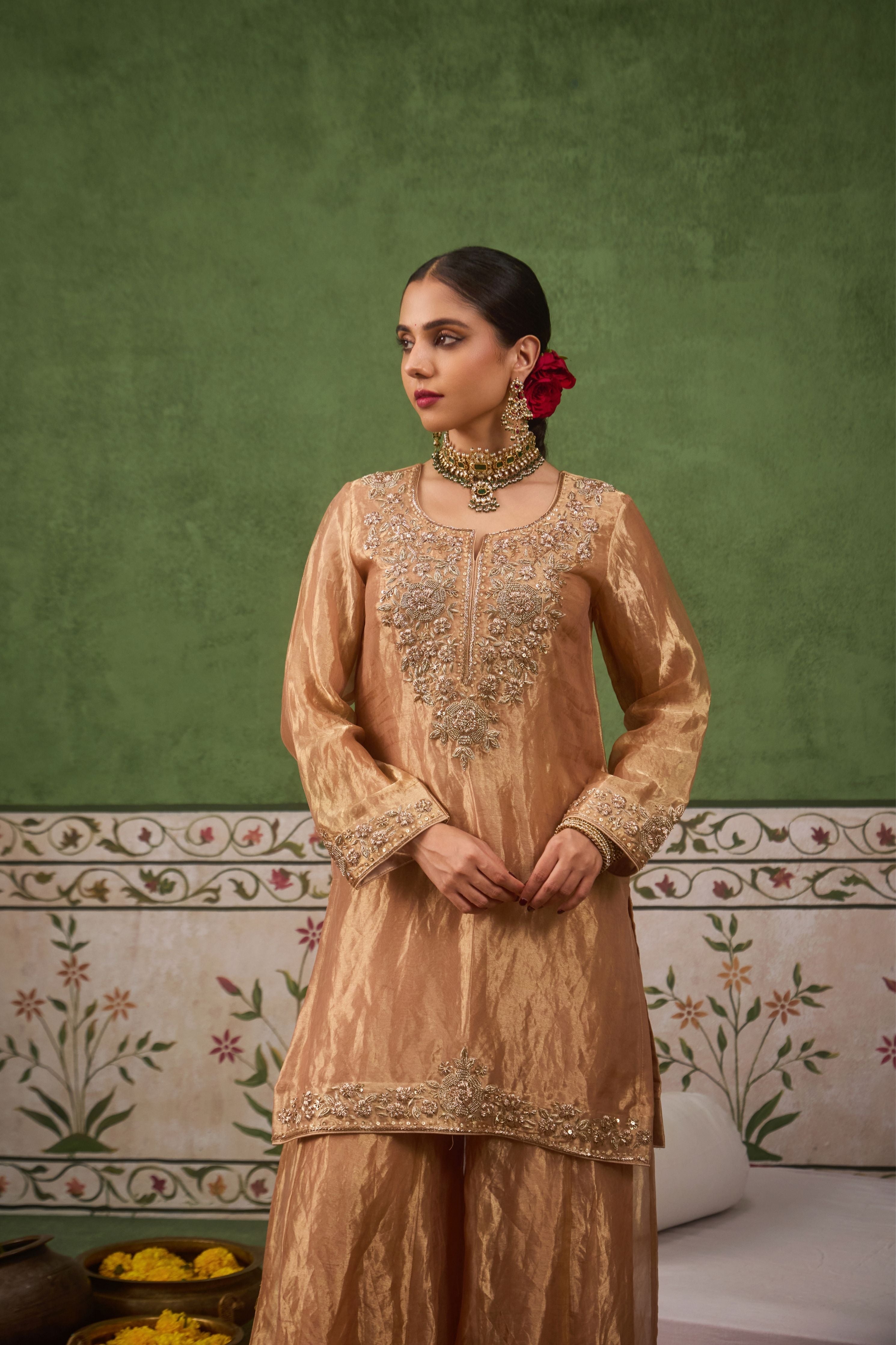 Inayat 2.0 Gold Tissue Sharara Set