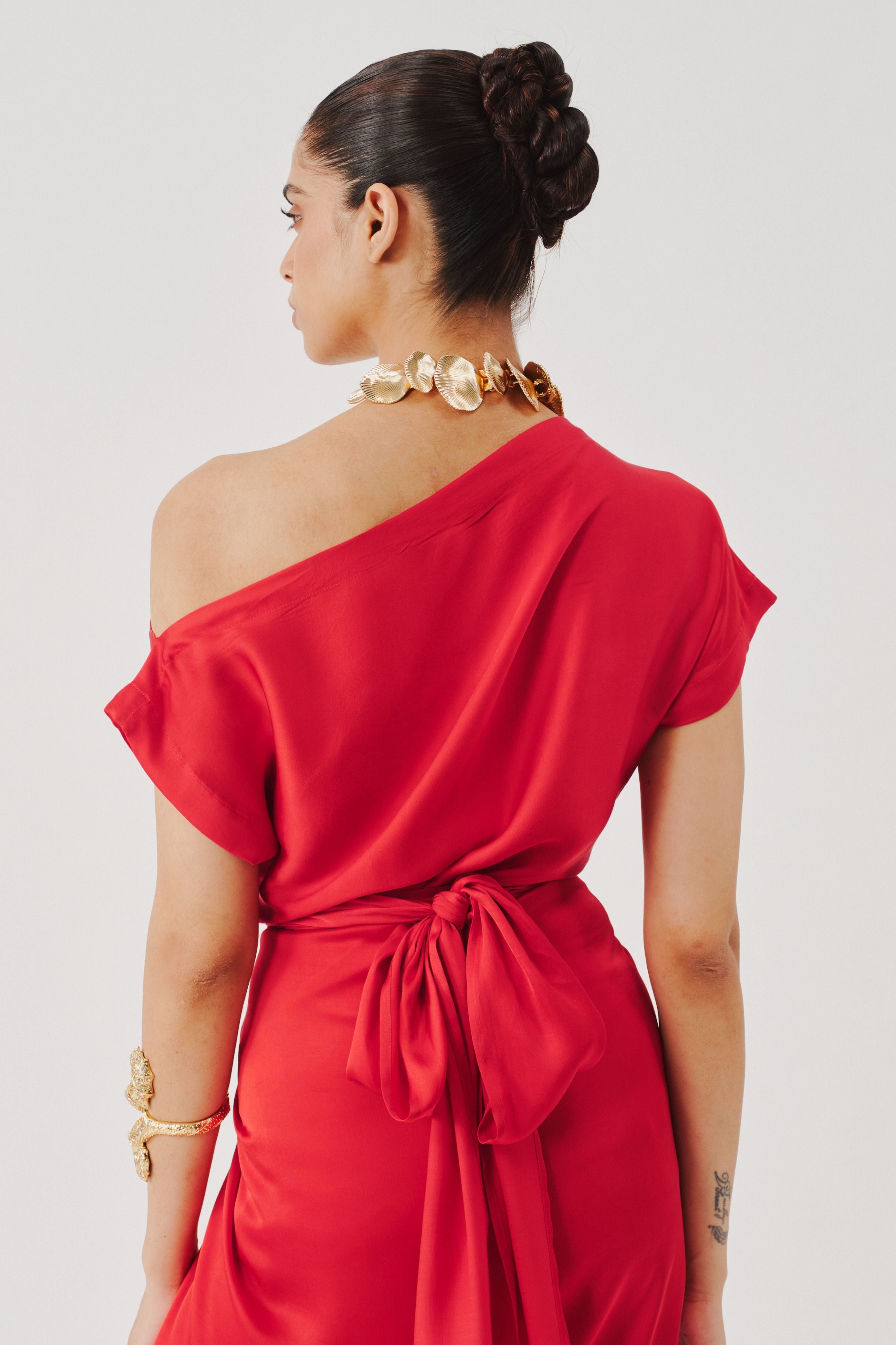 Honey Multiway Draped Skirt in Red
