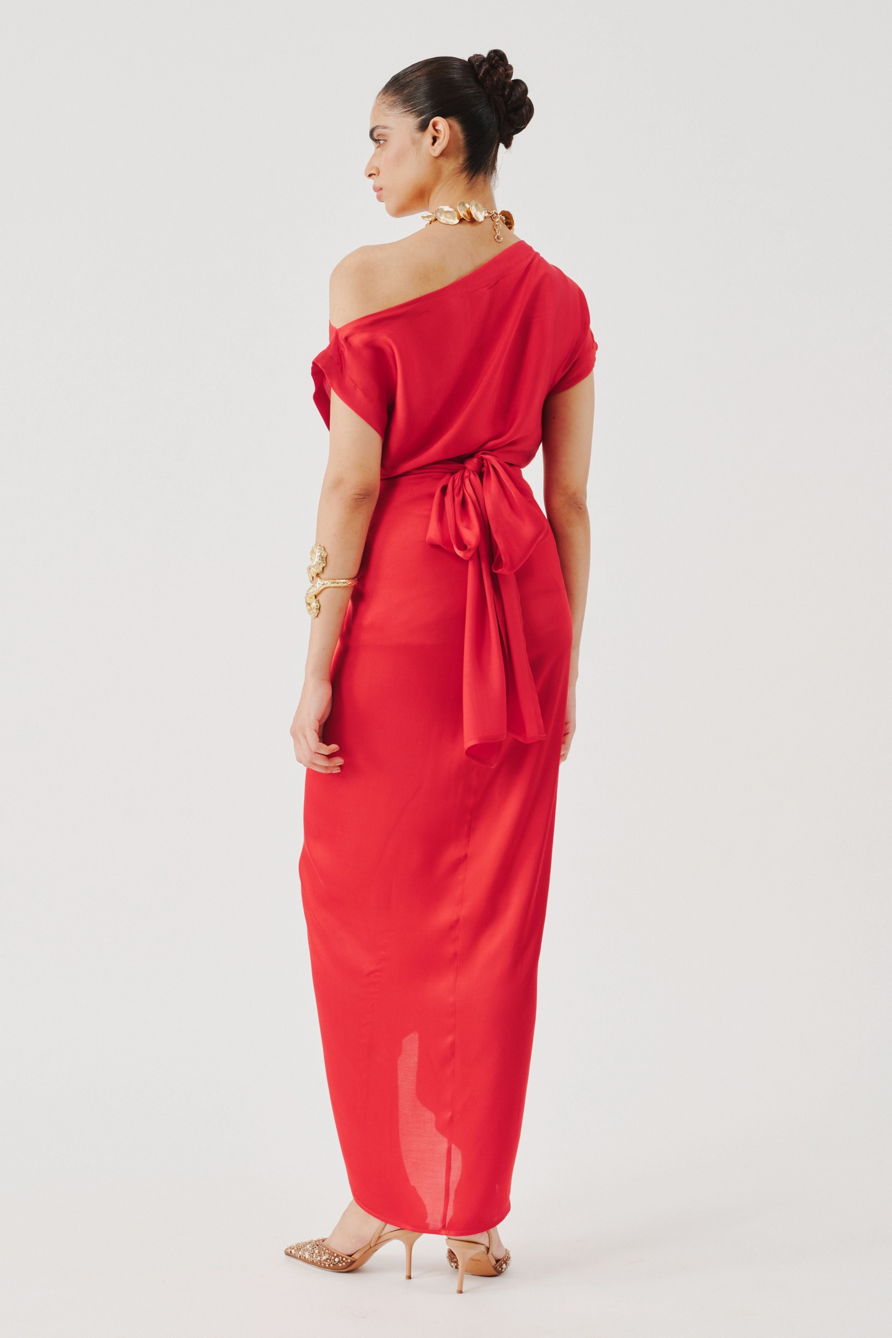 Honey Multiway Draped Skirt in Red