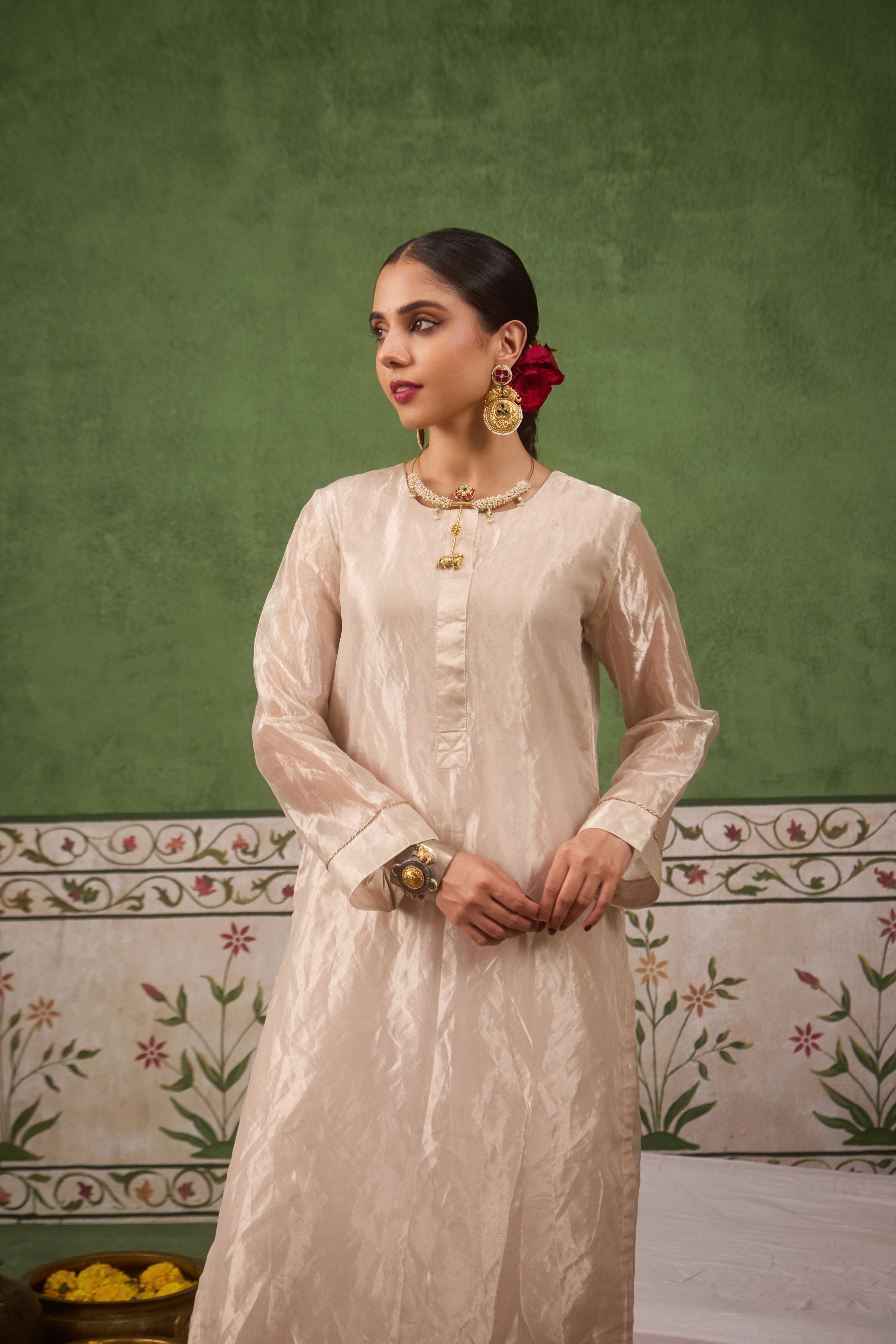 Inayat 2.0 Silver Tissue Kurta Set