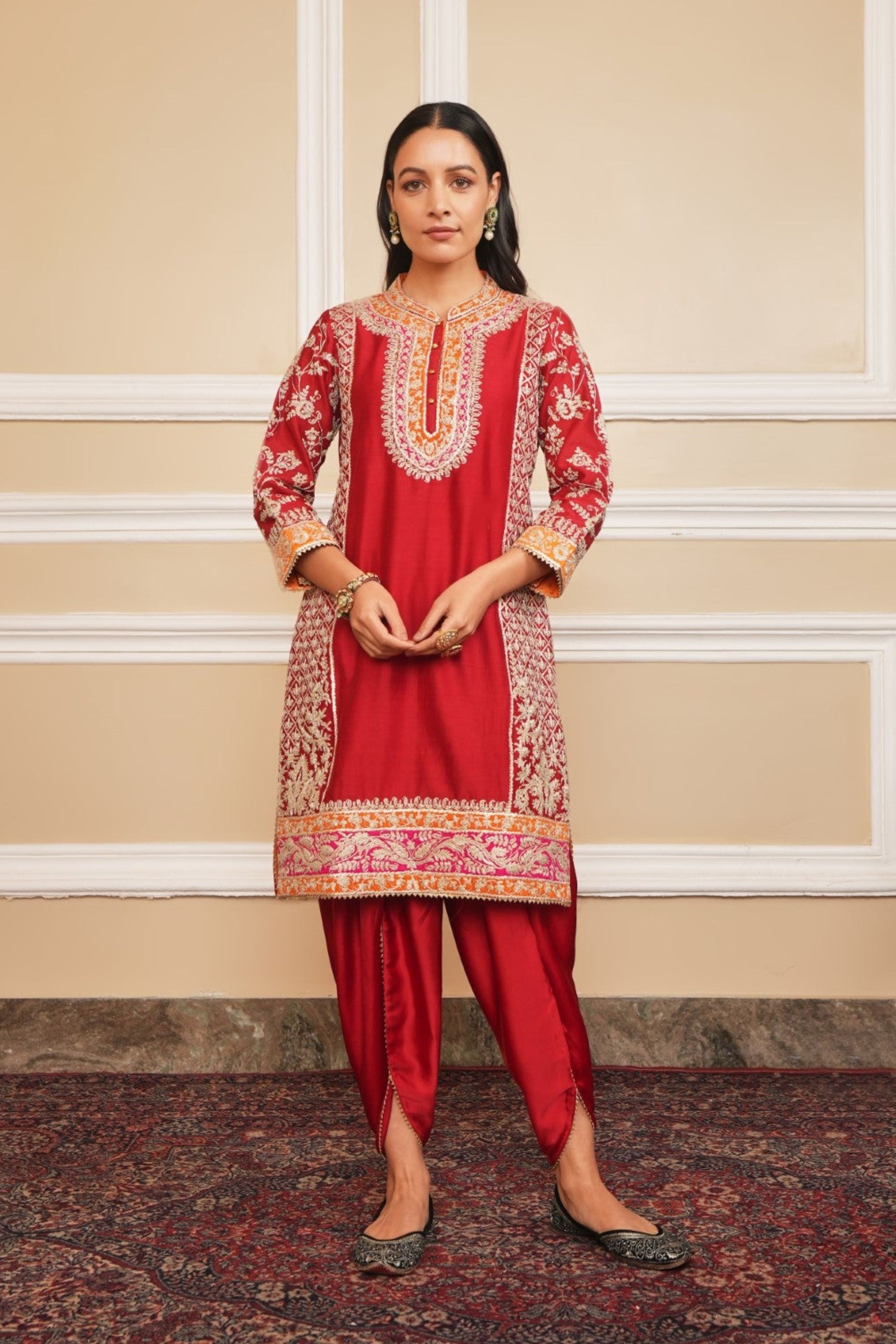 Mehnoor Deep Red With Dhoti