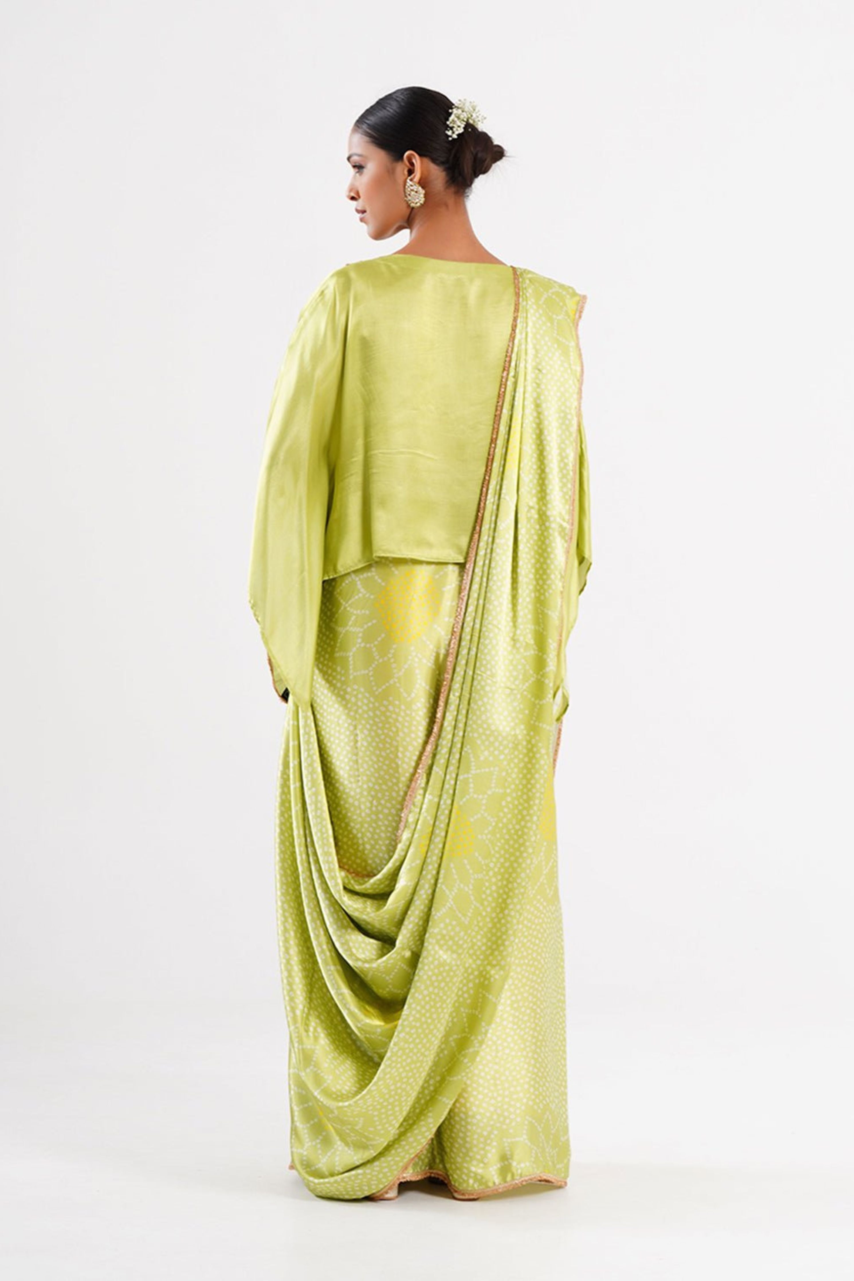 Bandhej Mixology Saree In Fresh Green & Gold