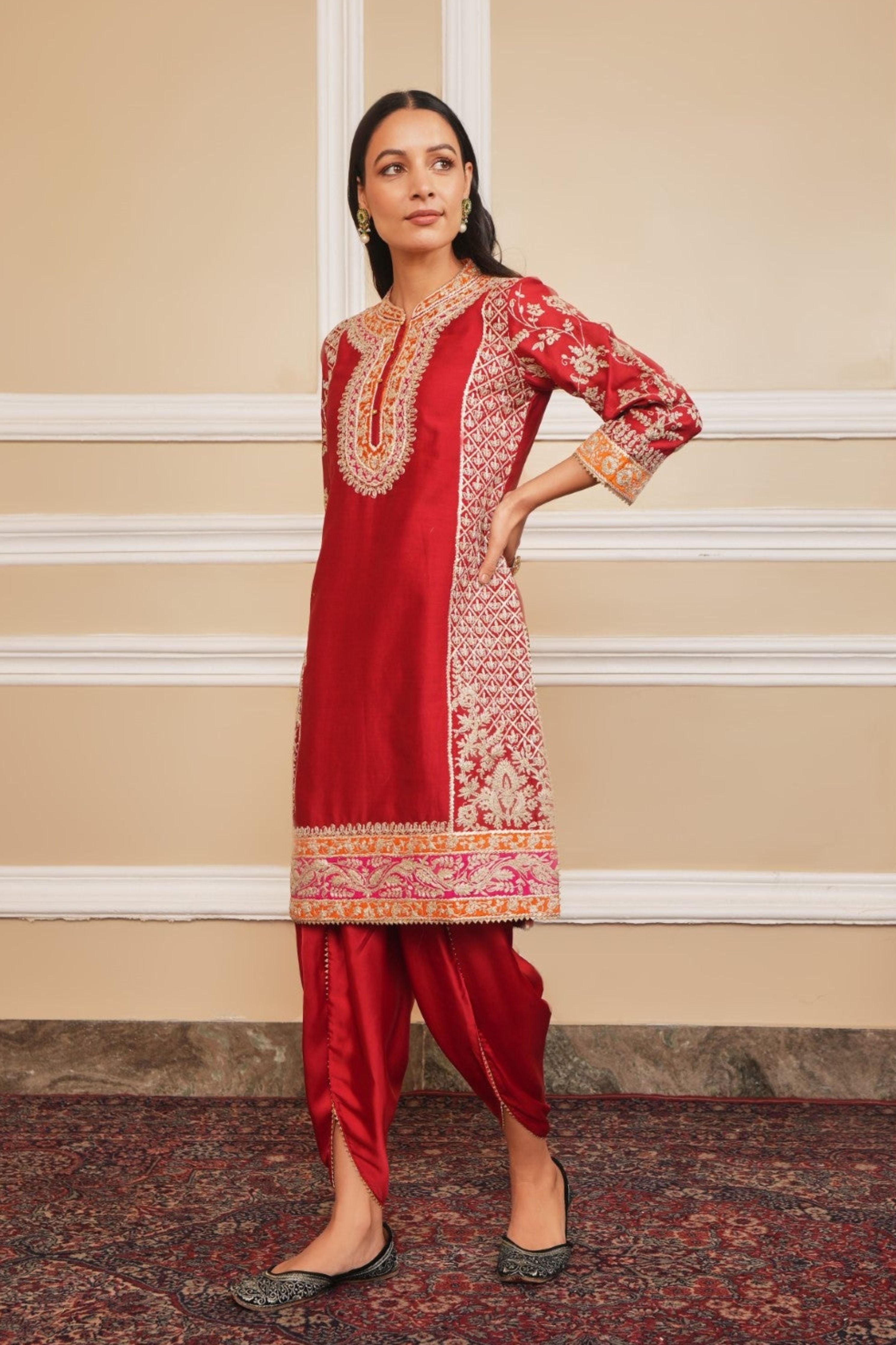 Mehnoor Deep Red With Dhoti