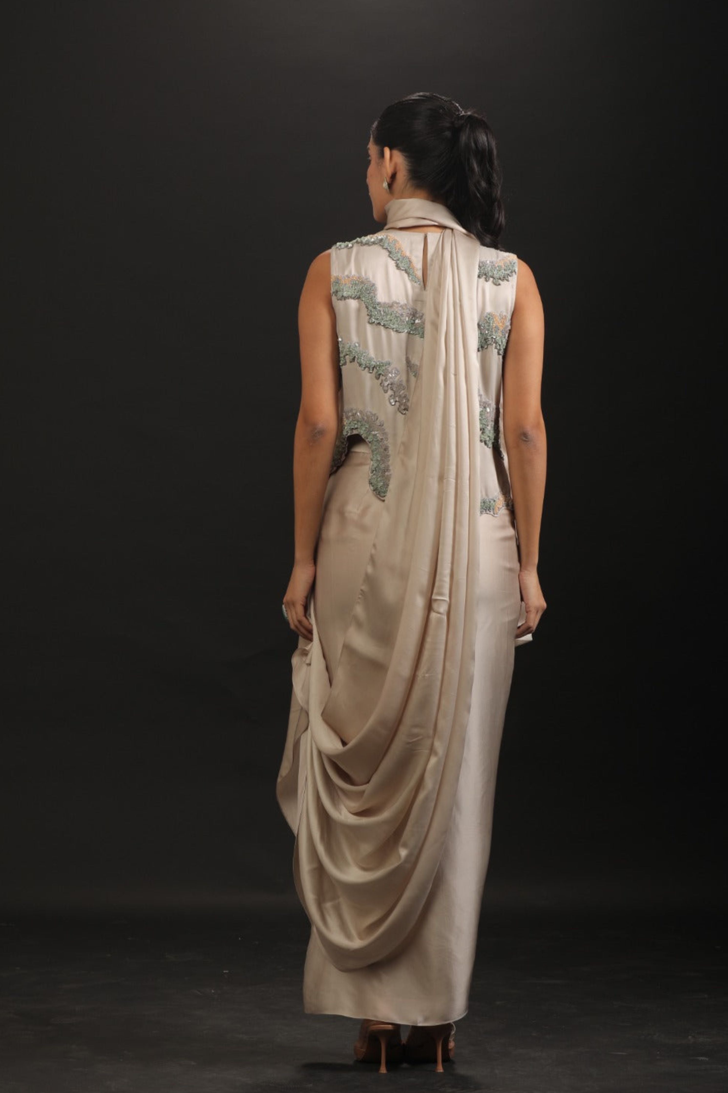 Pearl Cascade Saree Set