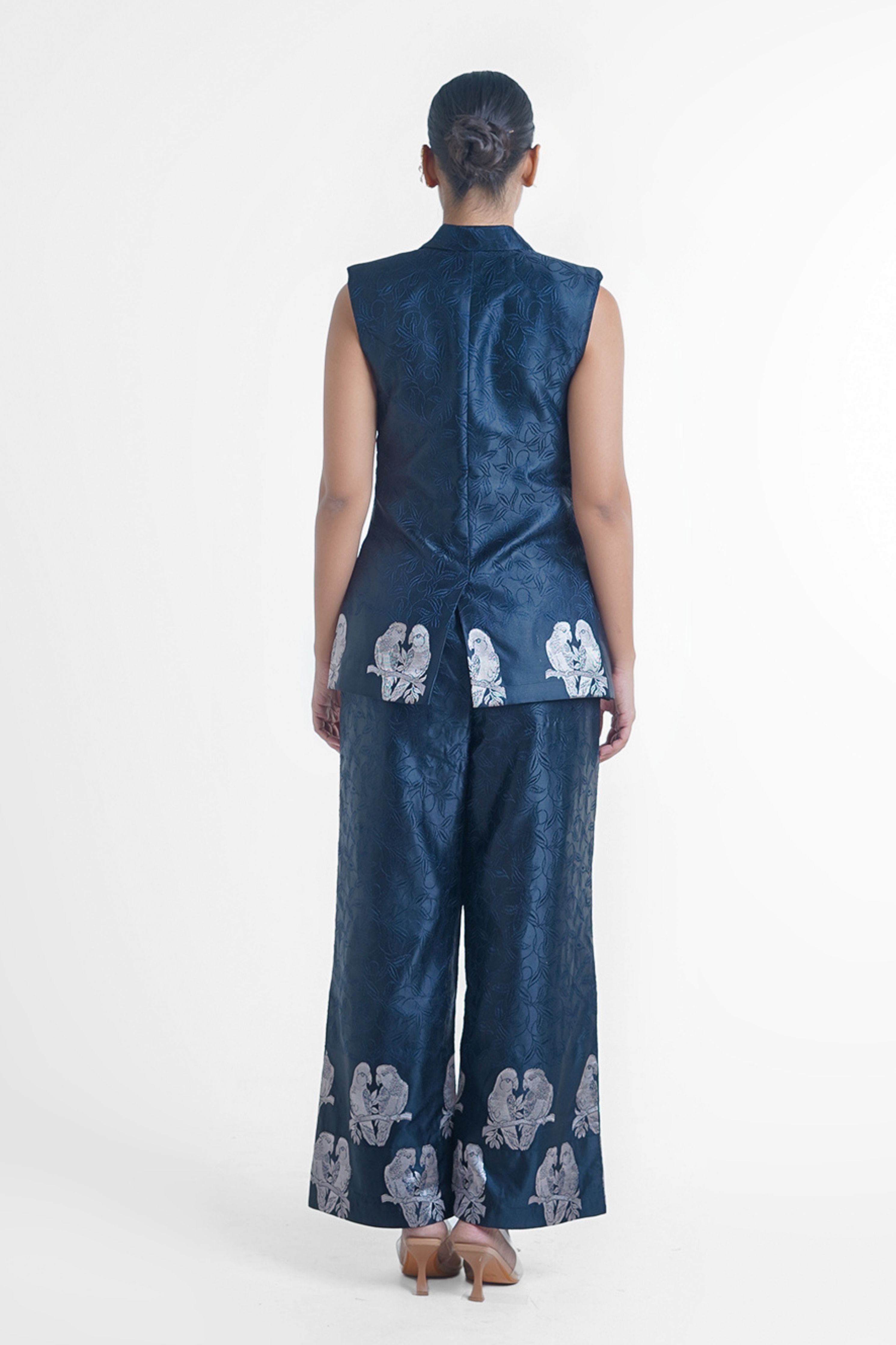 Black Parrot Silk Pantsuit