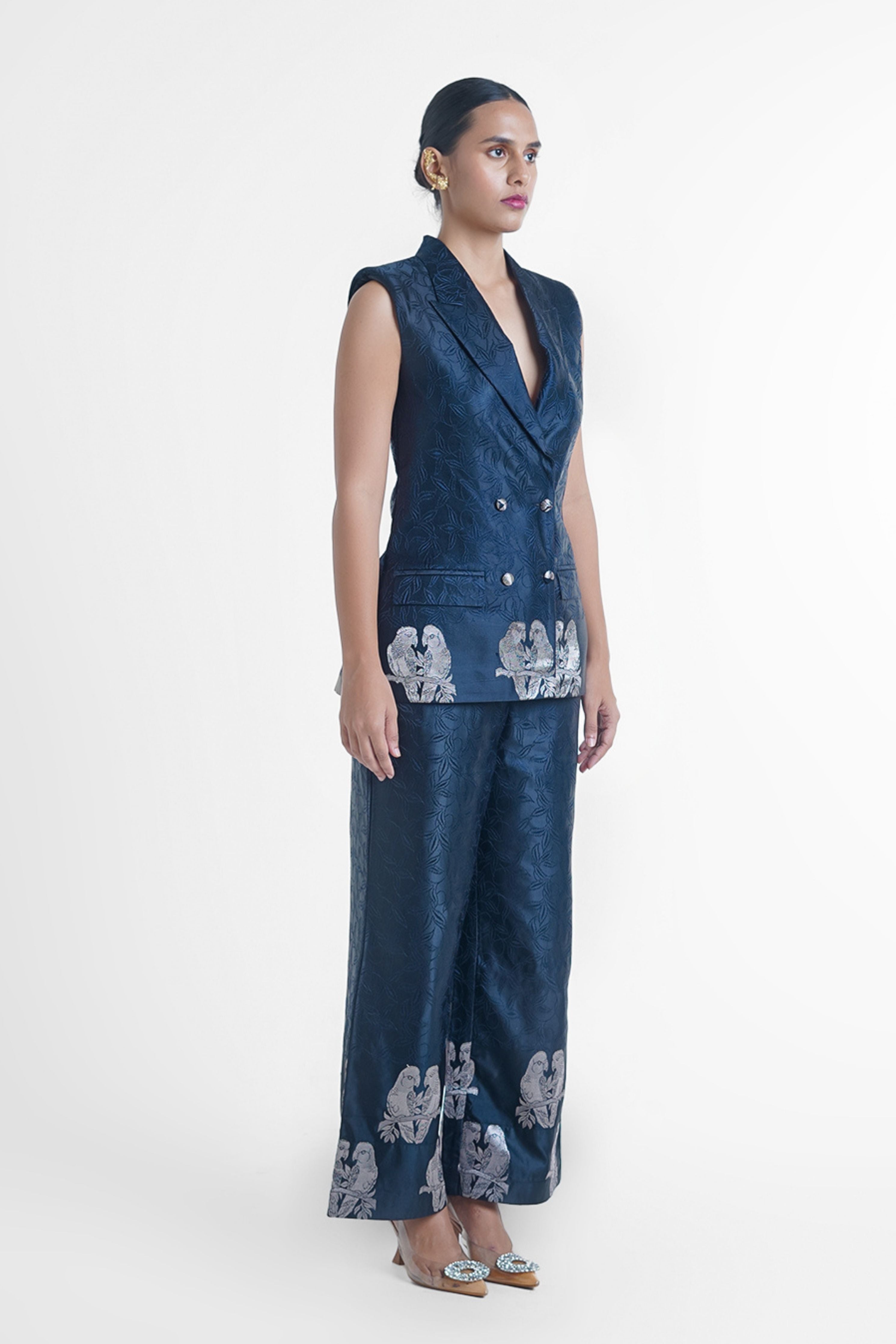 Black Parrot Silk Pantsuit