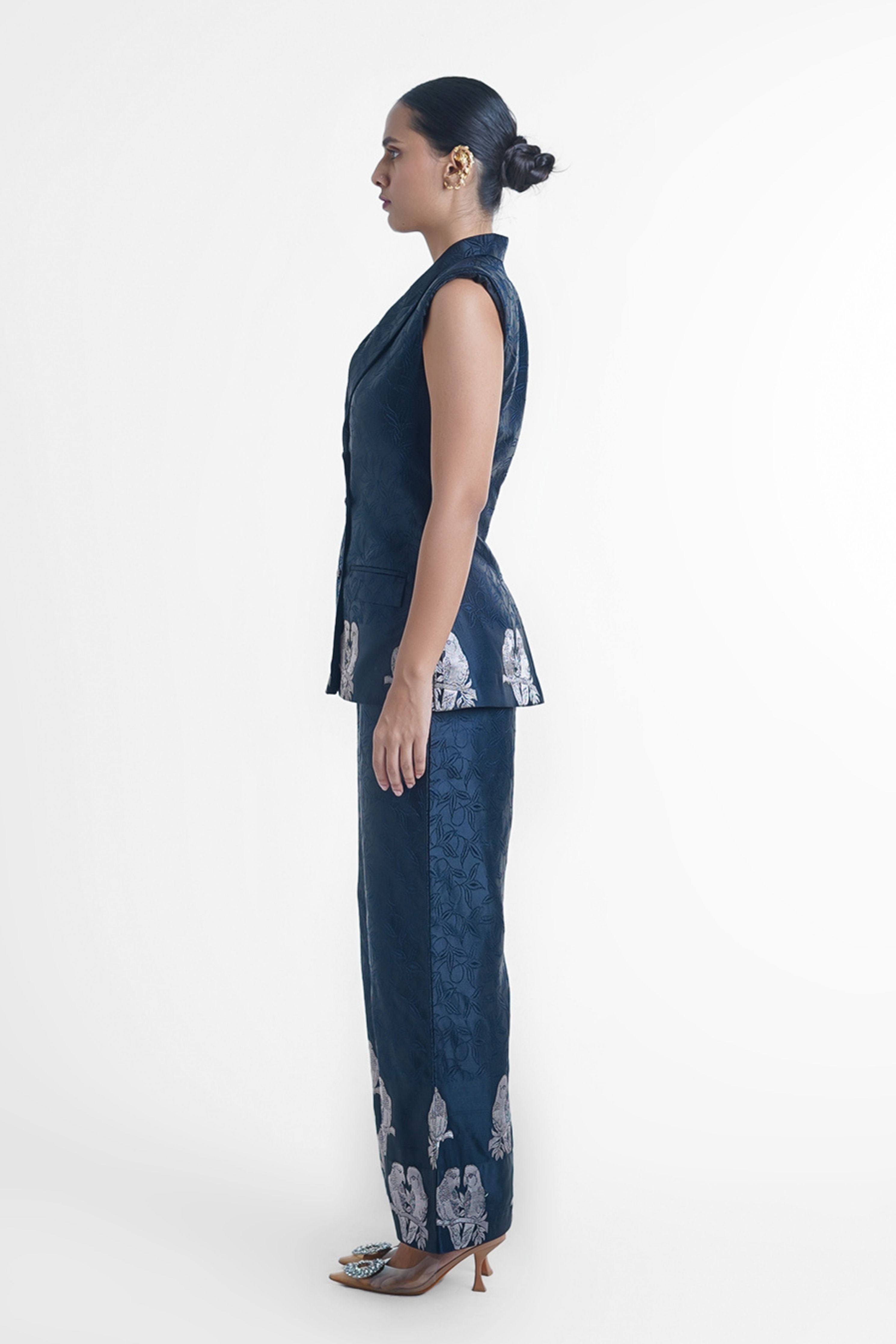 Black Parrot Silk Pantsuit