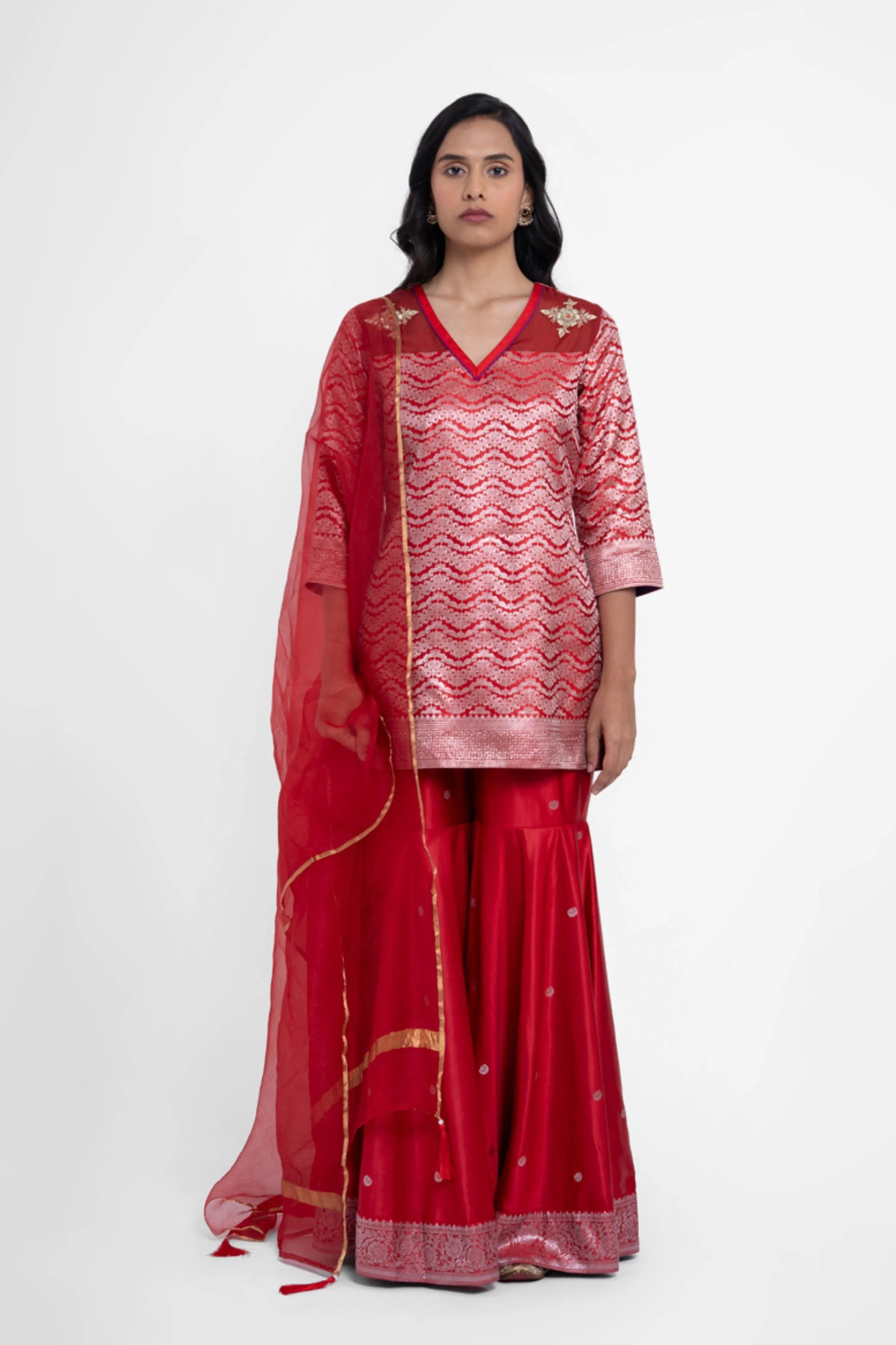 Ruby Gharara Set In Red