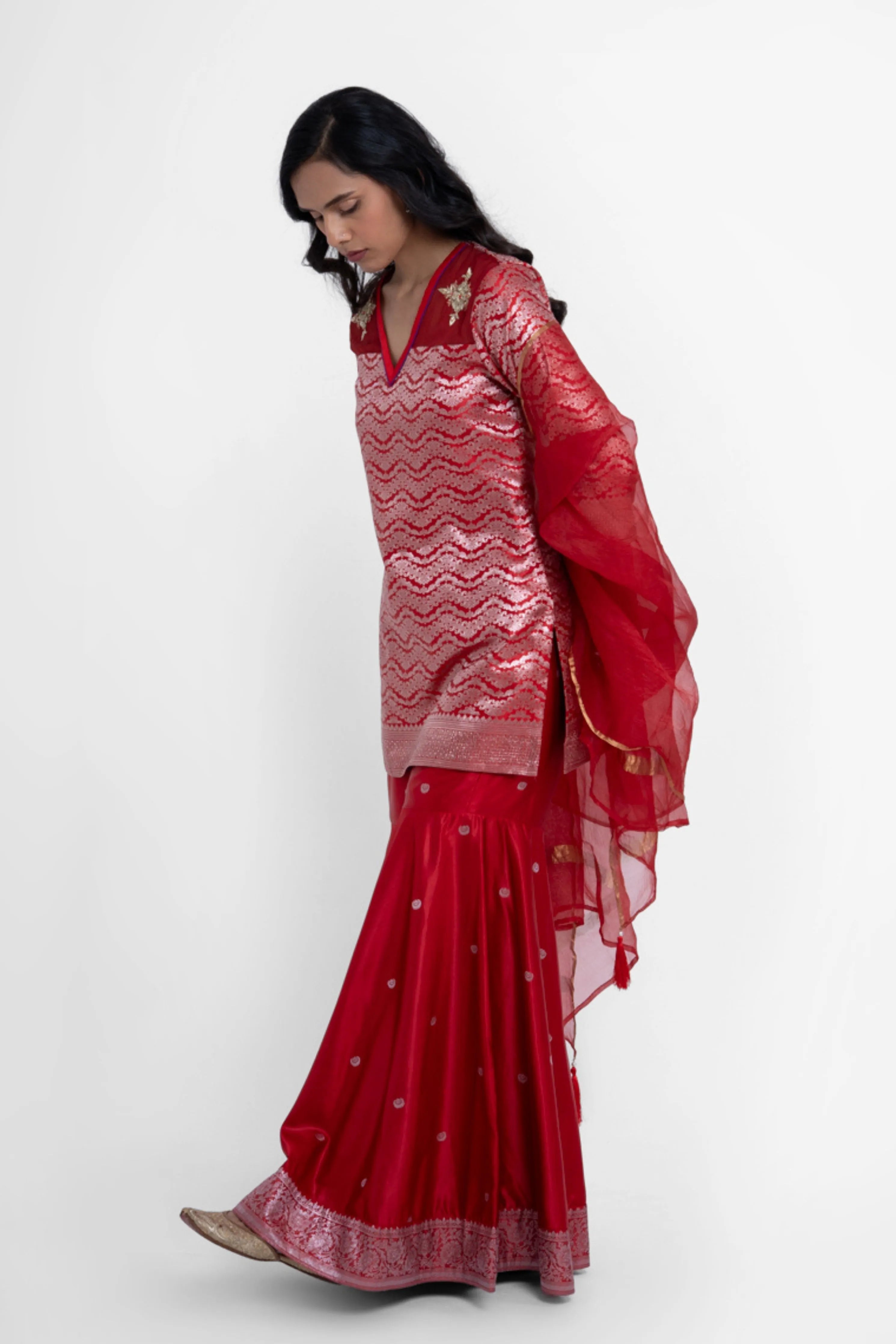 Ruby Gharara Set In Red