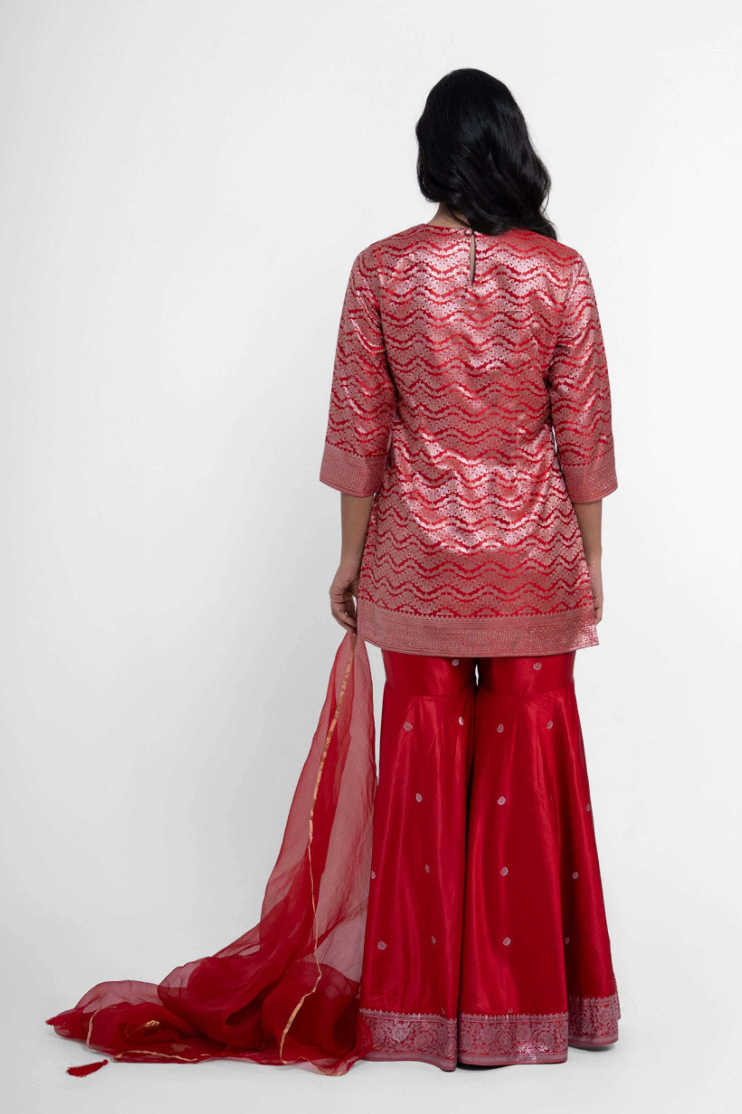 Ruby Gharara Set In Red