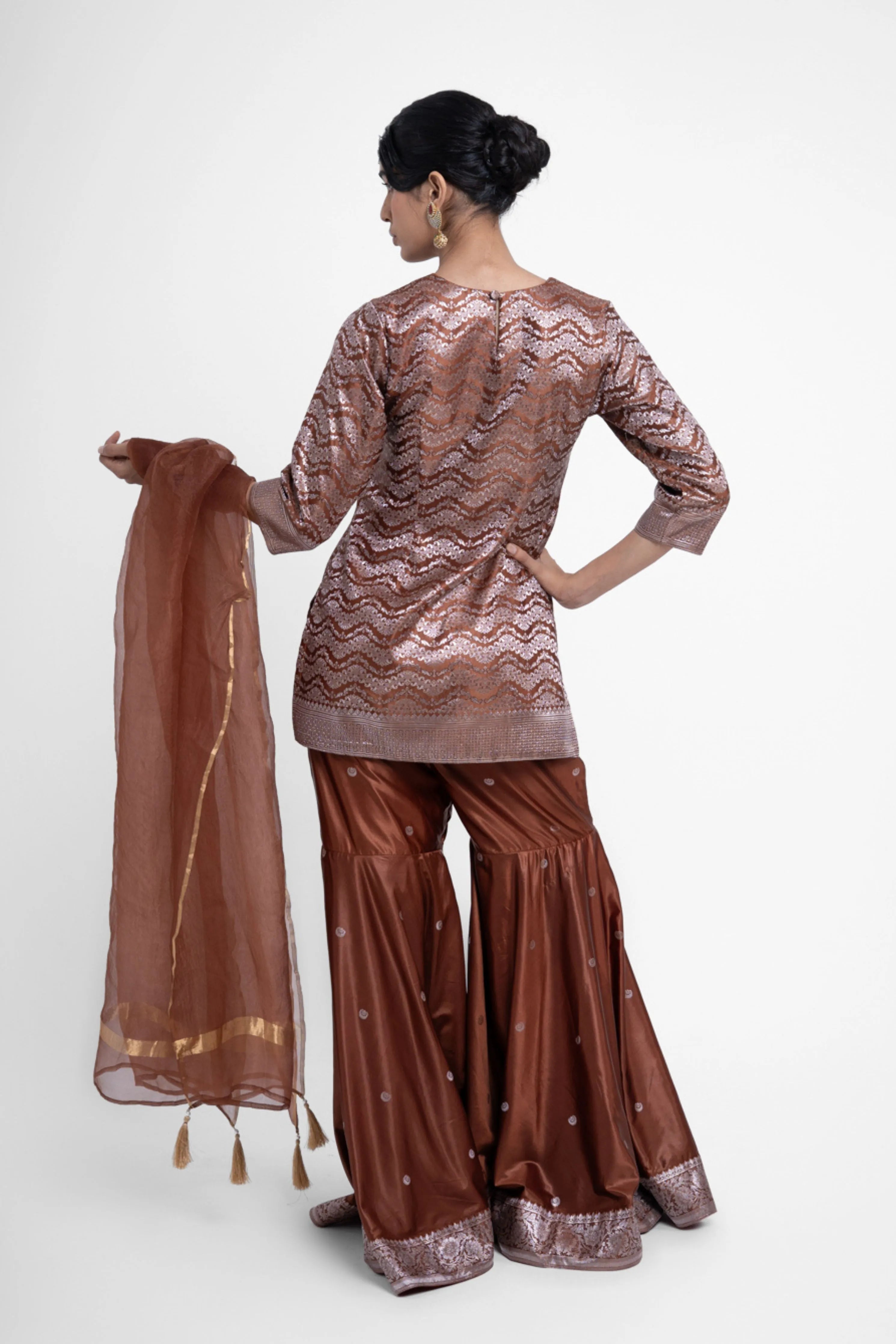 Ruby Gharara Set In Brown