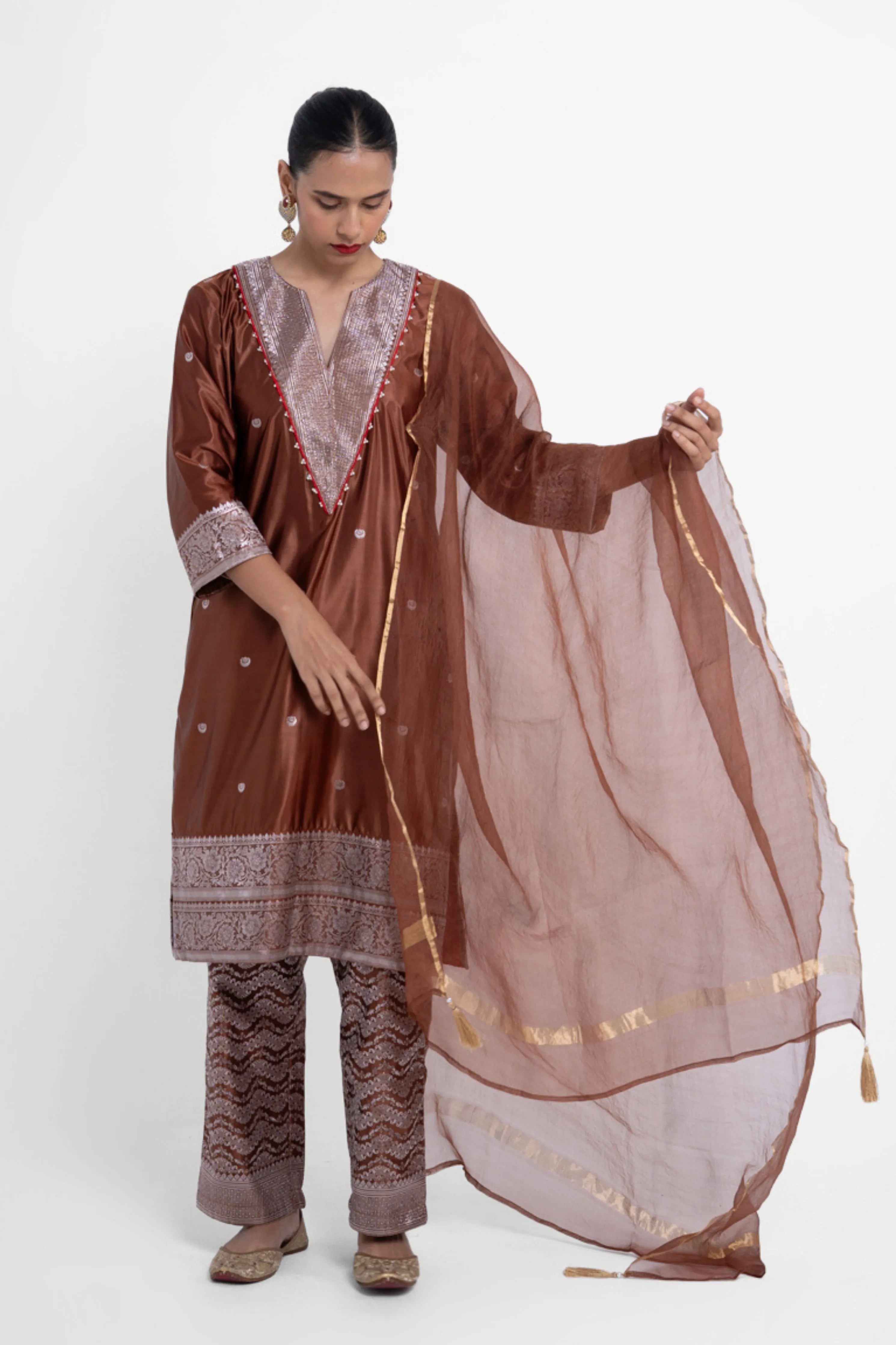 Brown Organza Odhani
