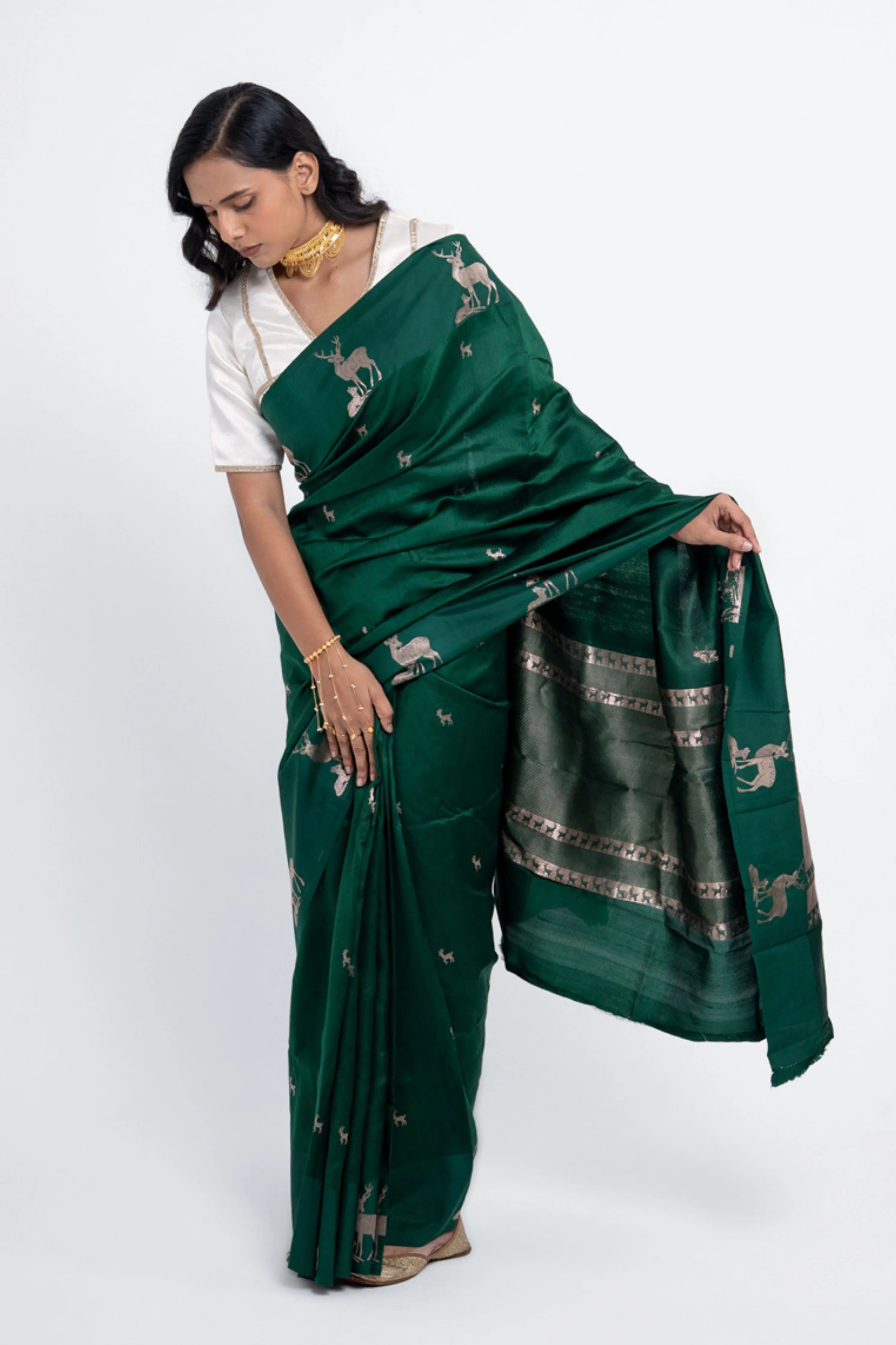 Hiran Green Pure Silk Saree