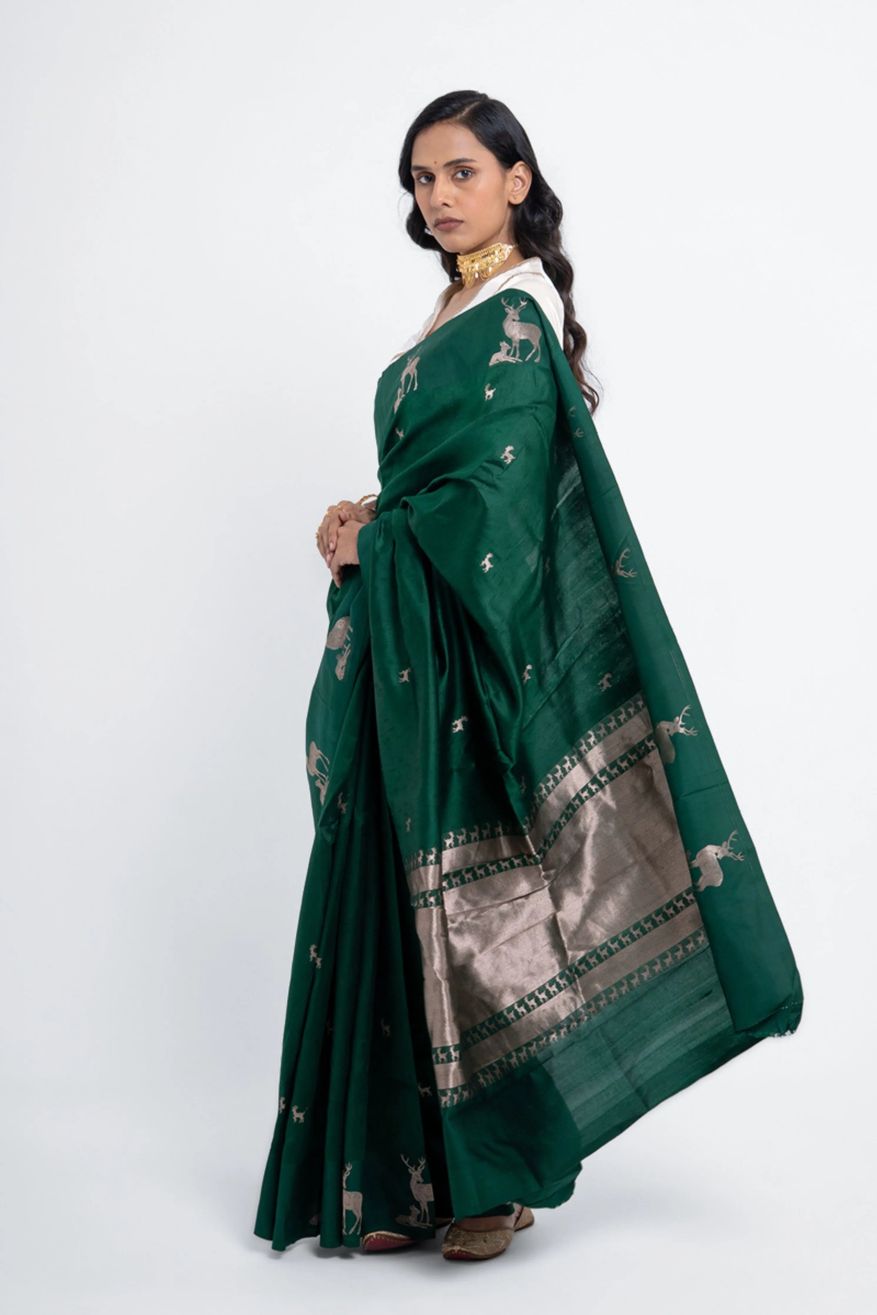 Hiran Green Pure Silk Saree