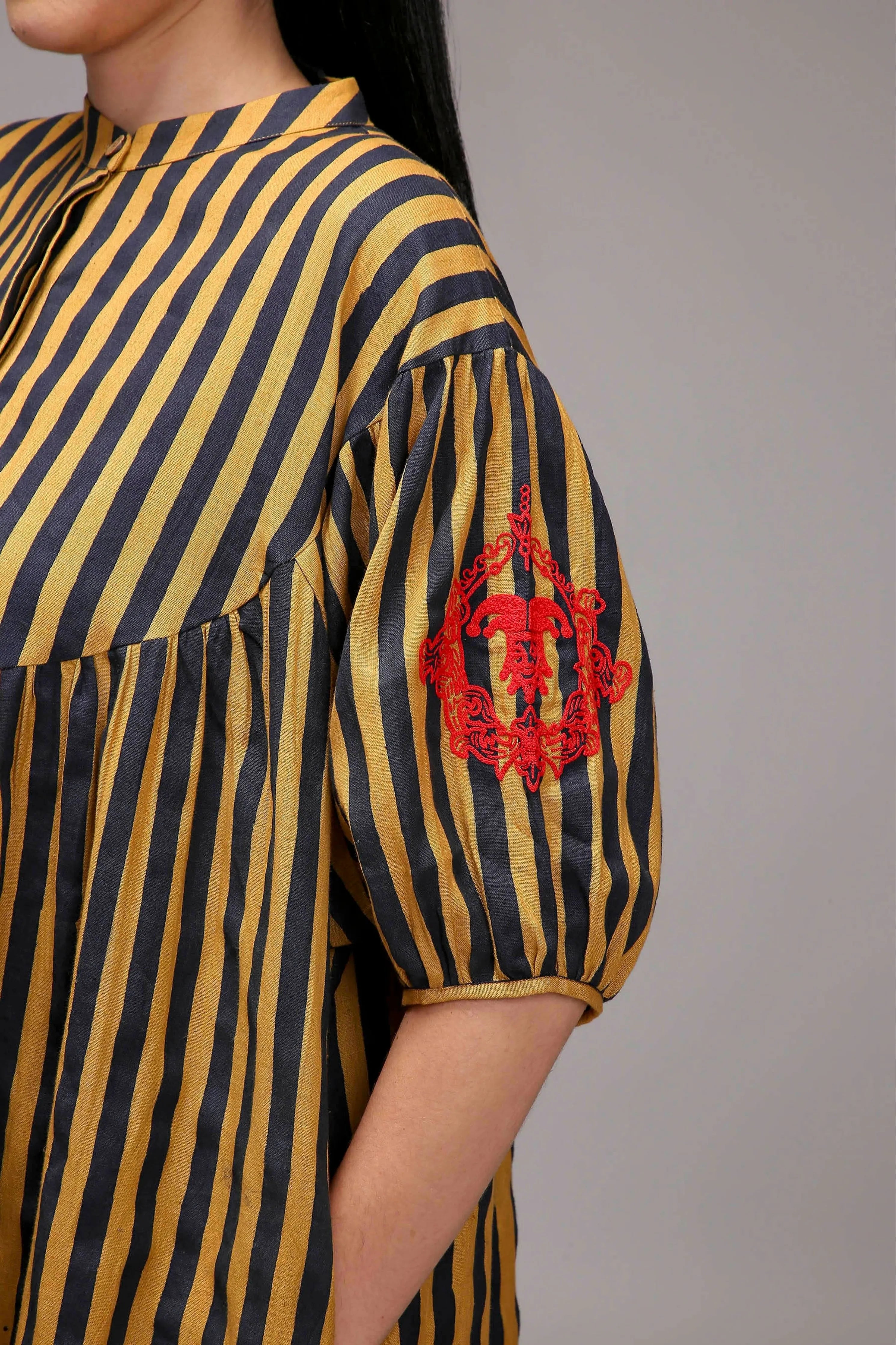 Tan-Brown Blue Striped Short Acra Tunic Set