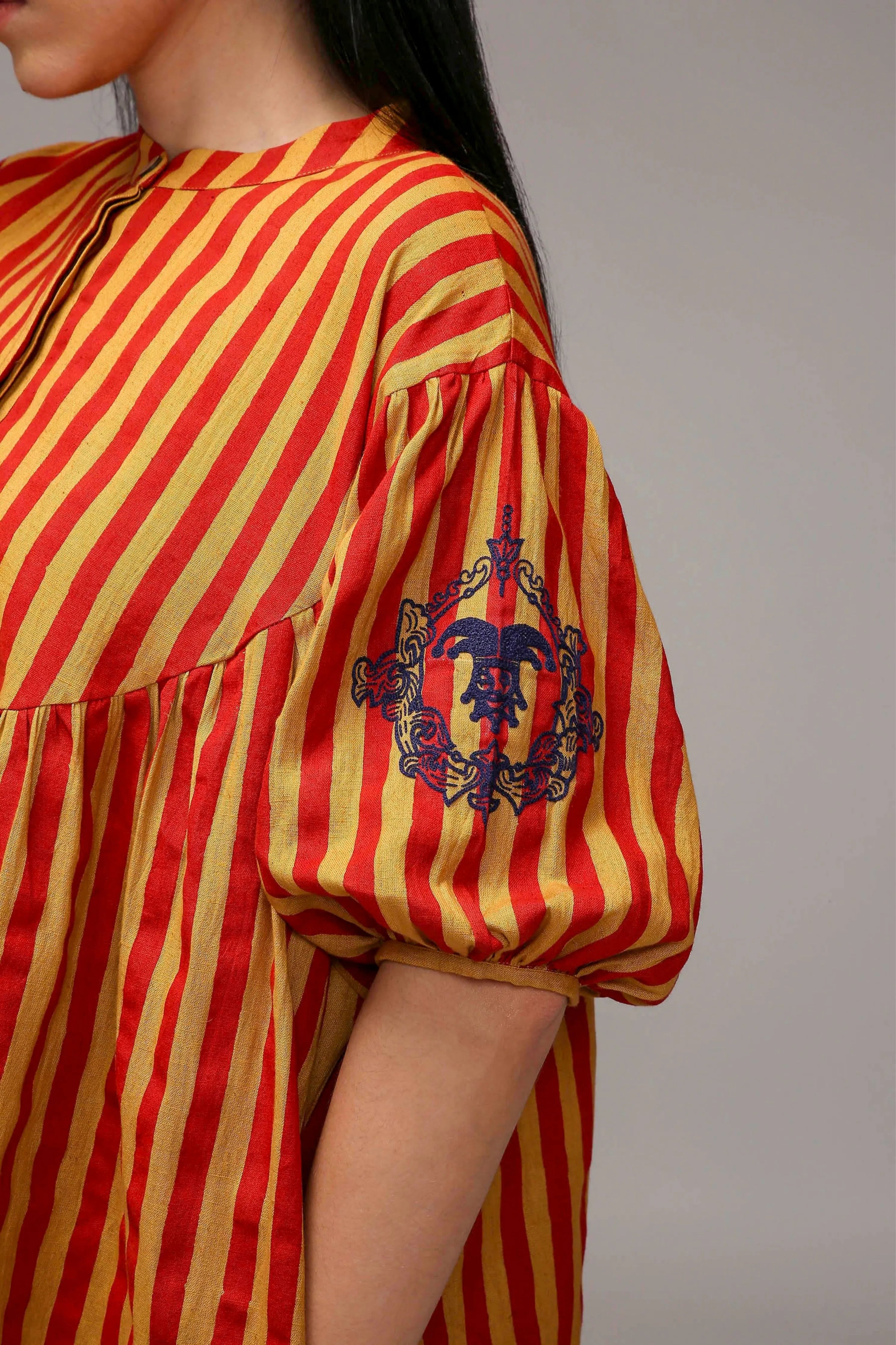 Tan-Brown Red Striped Short Acra Tunic Set