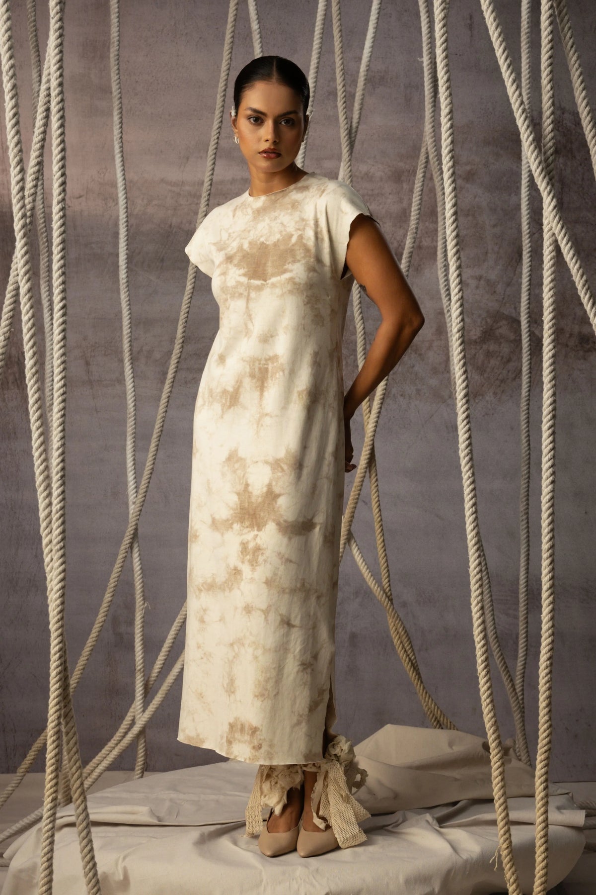 Ivory Hand-Dyed Knit Midi Dress