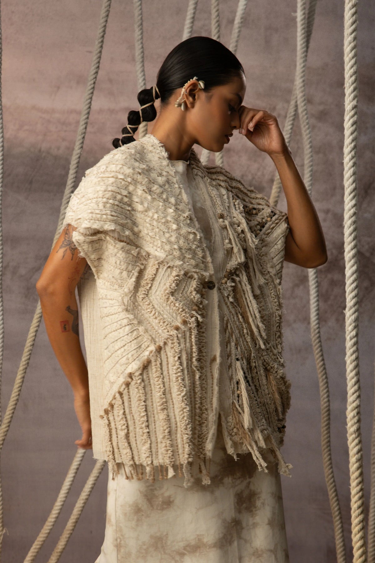Ivory Crushed Lace Embroidered Top