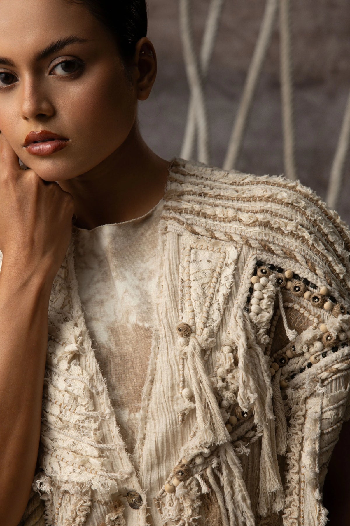 Ivory Crushed Lace Embroidered Top