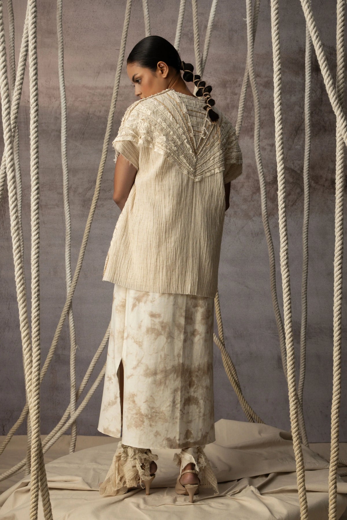 Ivory Crushed Lace Embroidered Top