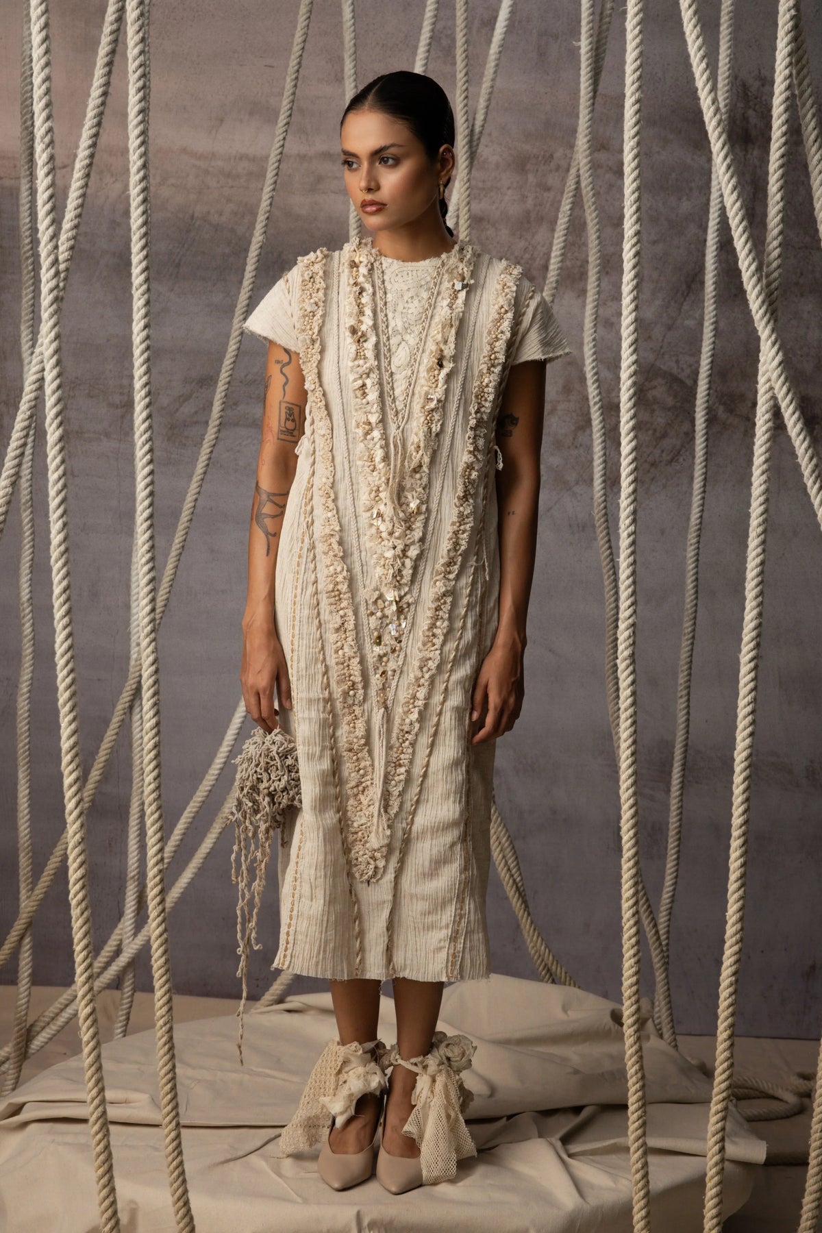 Ivory Lace Embroidered Midi Dress