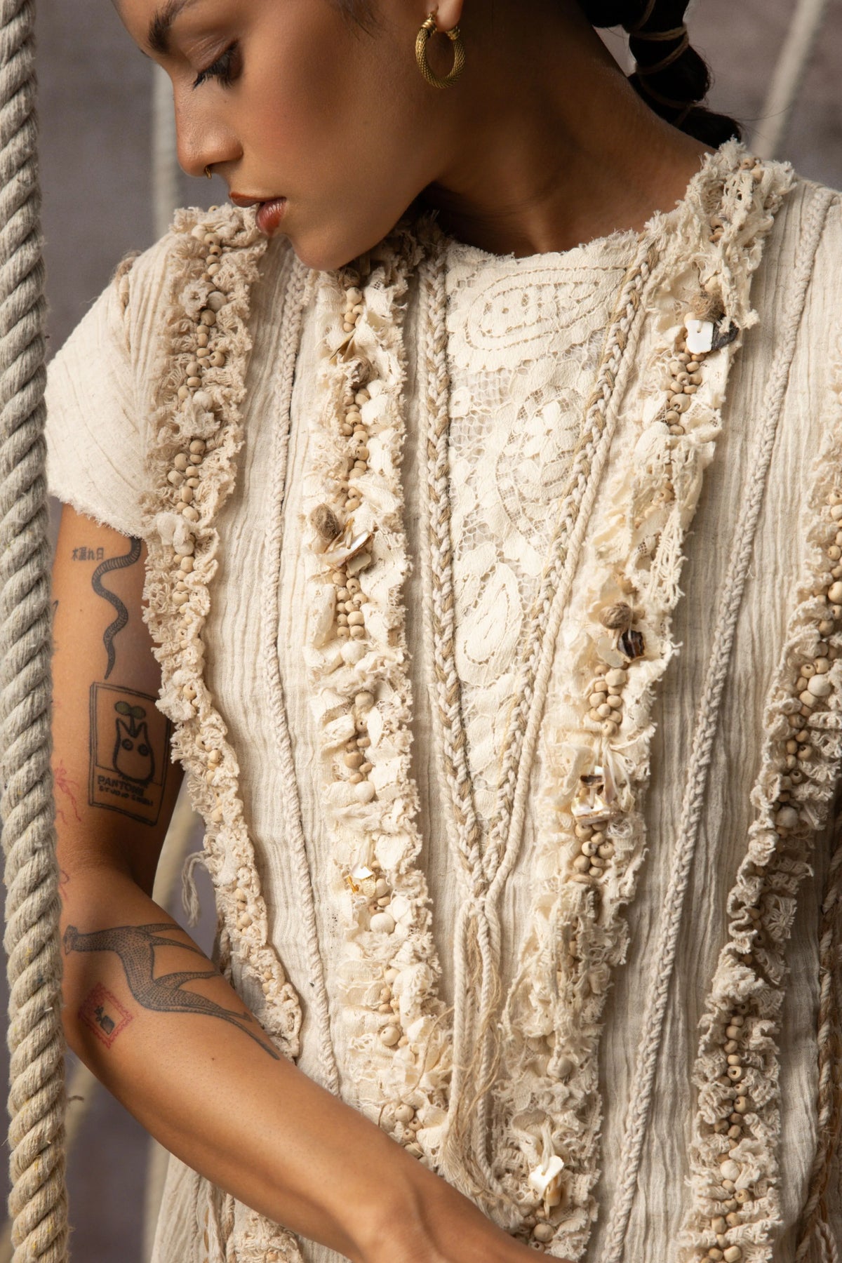 Ivory Lace Embroidered Midi Dress