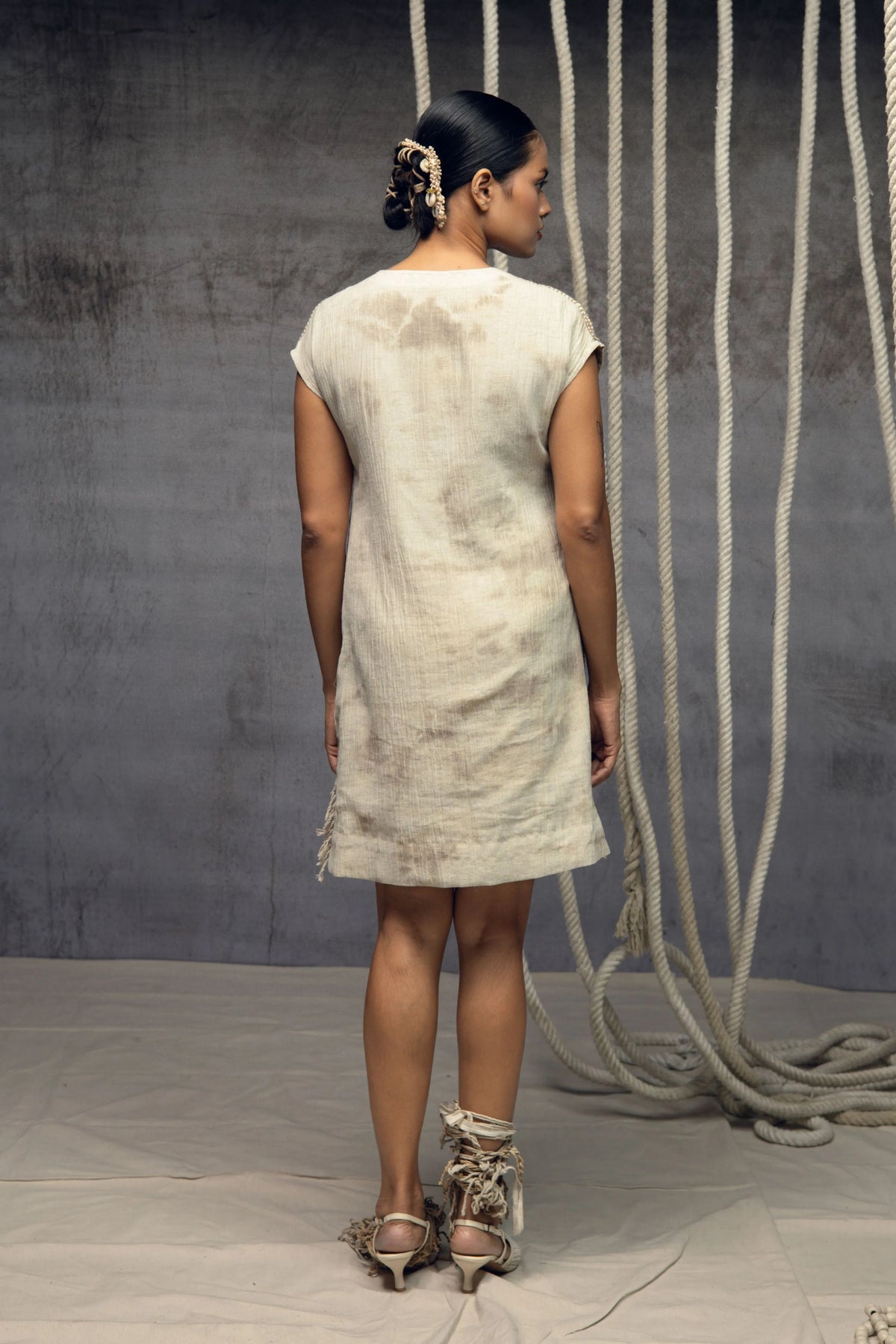 Ivory Crushed Embroidered Short Dress