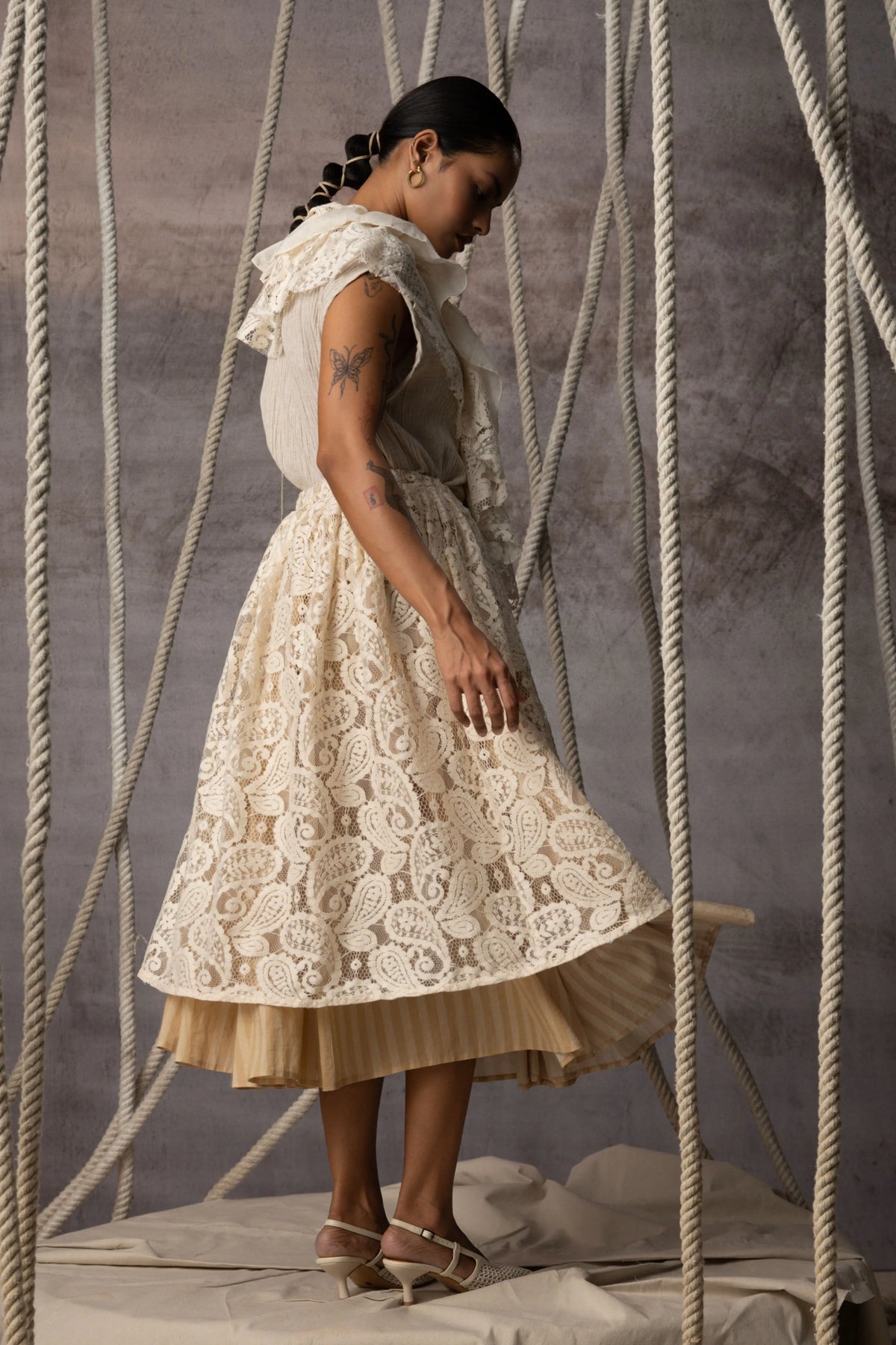 Ivory Flounce Crushed Top