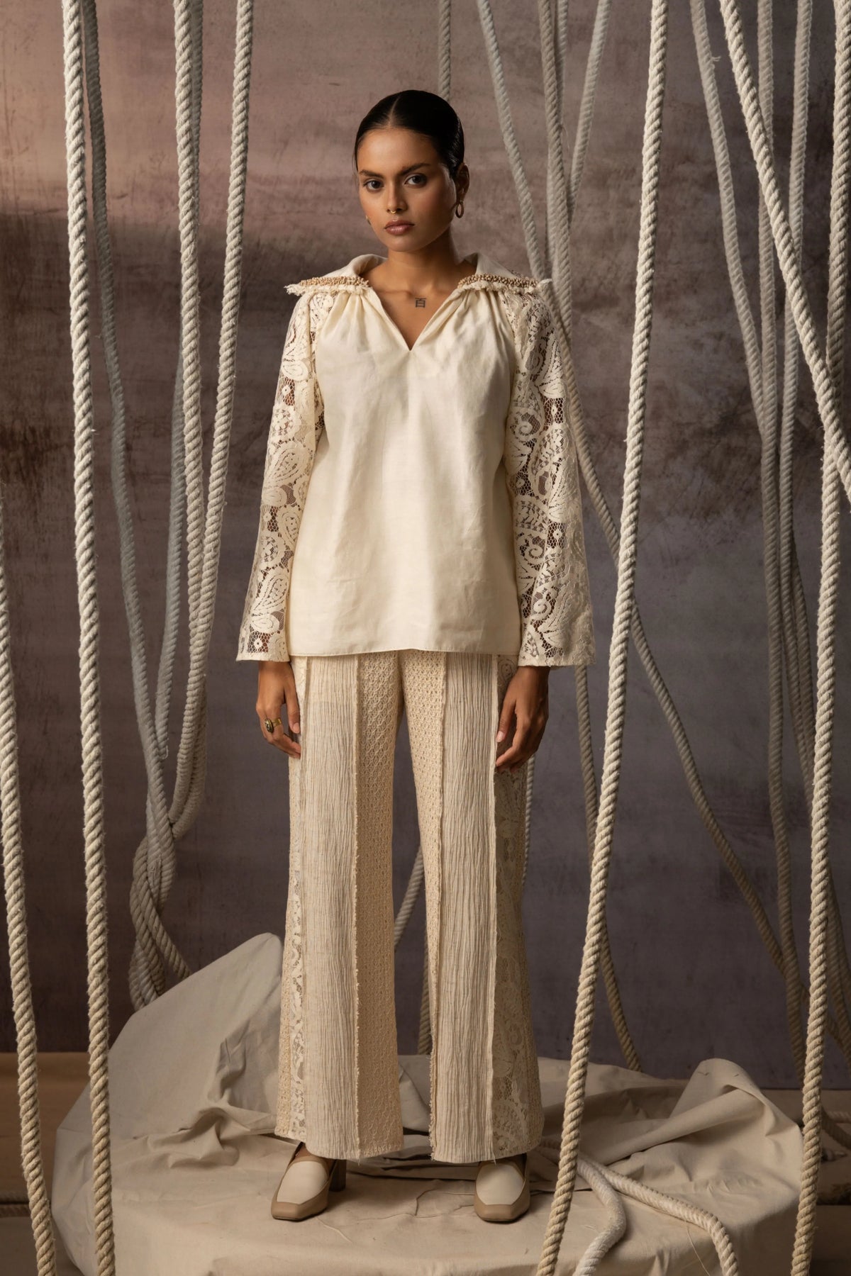 Ivory Panelled Trousers