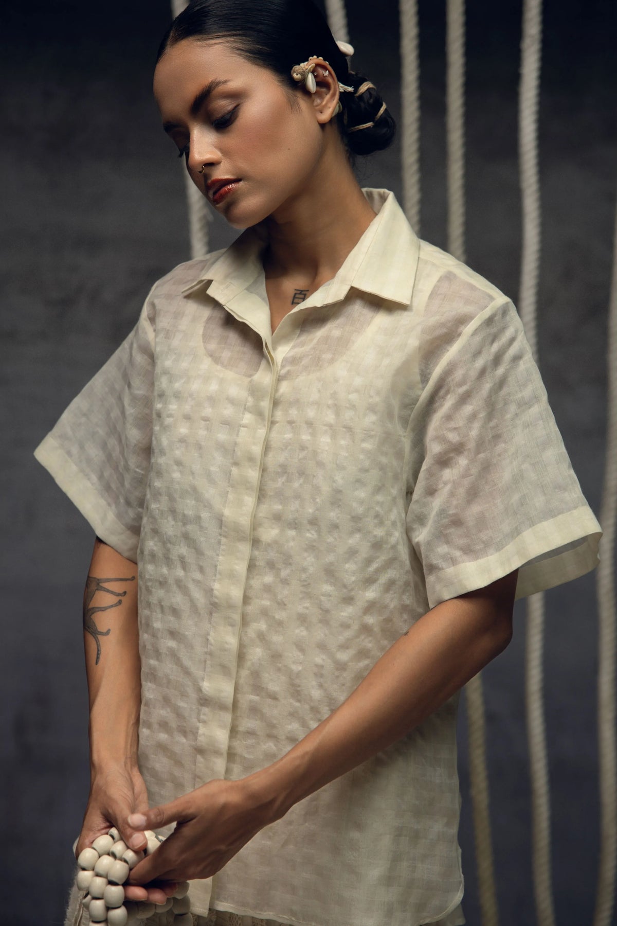 Ivory Khadi Silk Fringing Skirt